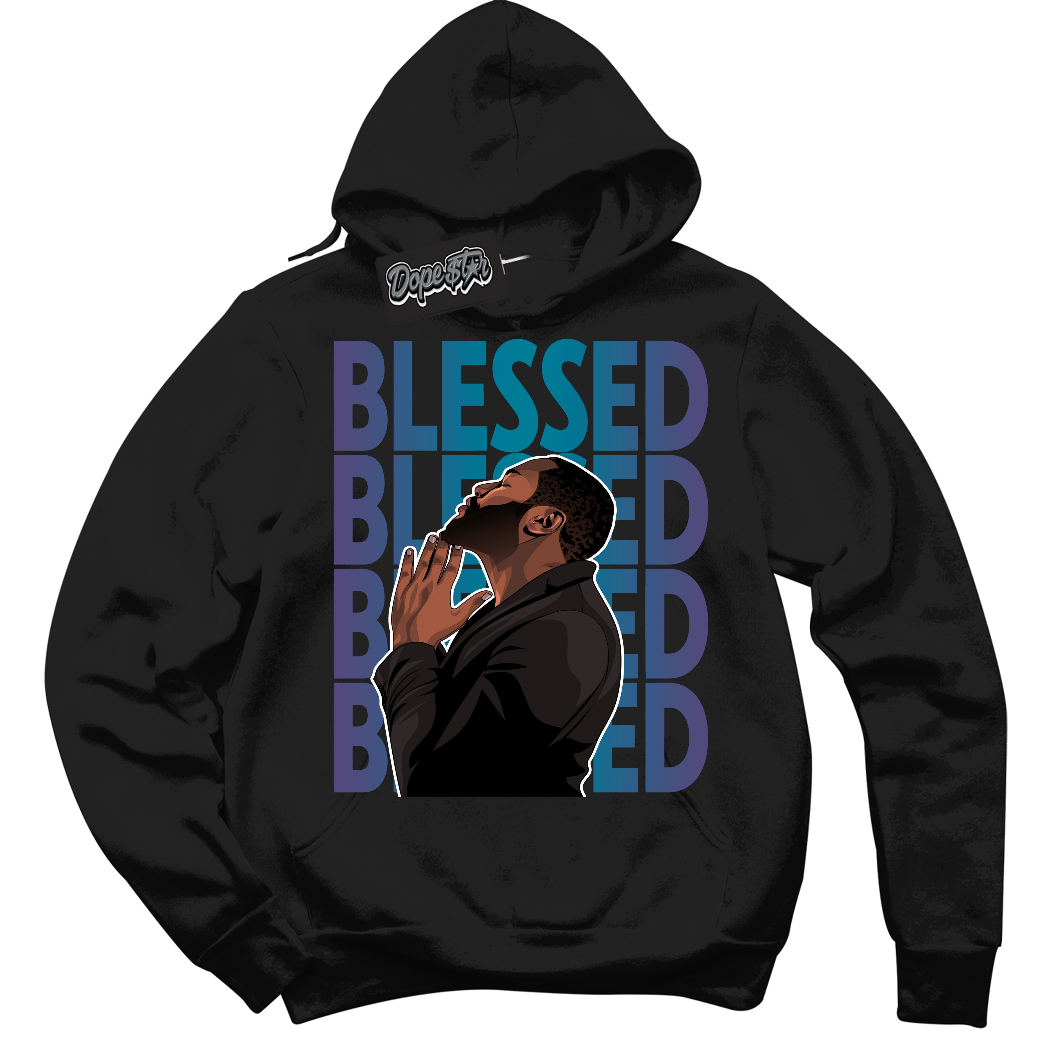 Cool Black Hoodie with “ God Blessed ”  design that Perfectly Matches Love Letter 14s Sneakers.