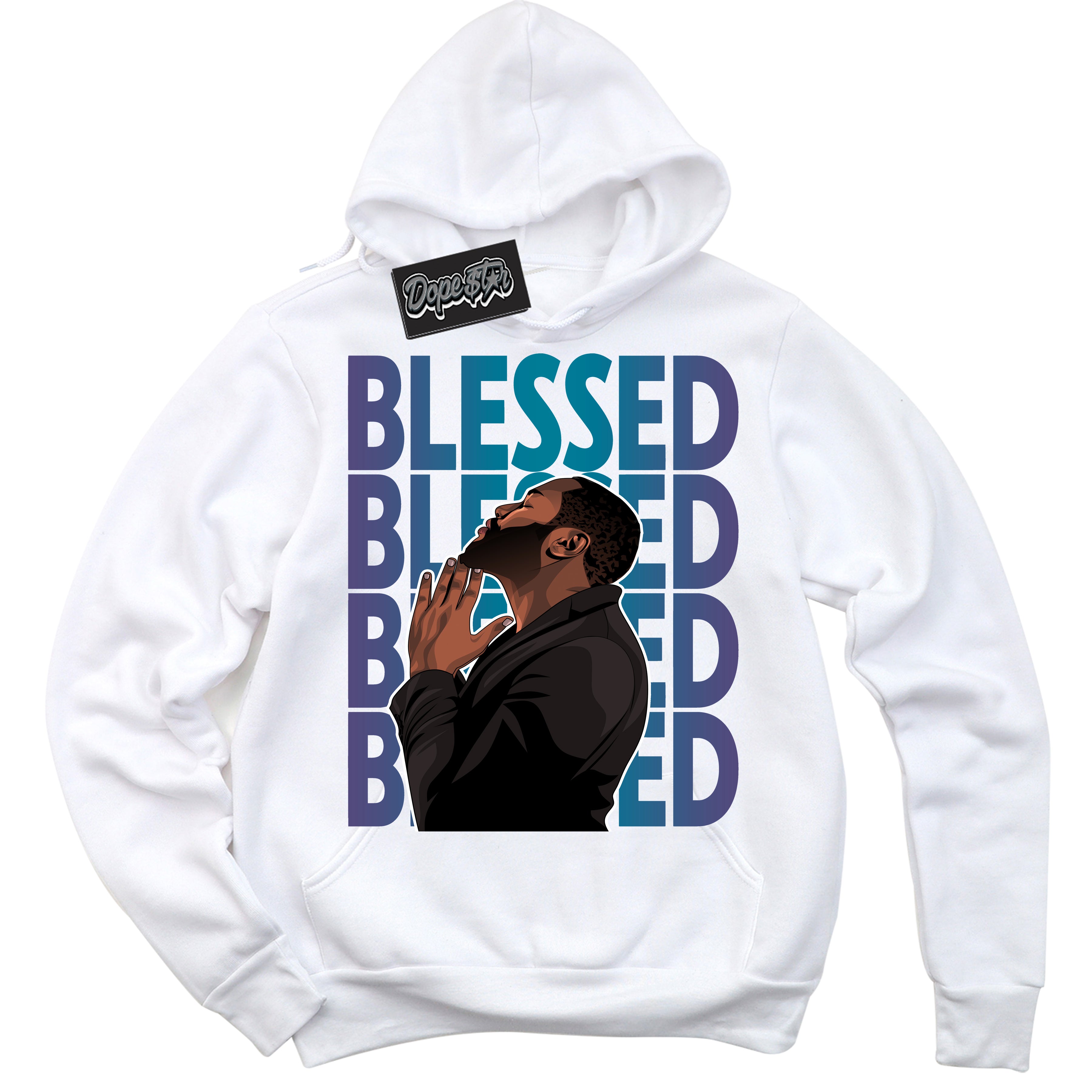 Cool White Hoodie with “ God Blessed ”  design that Perfectly Matches Love Letter 14s Sneakers.