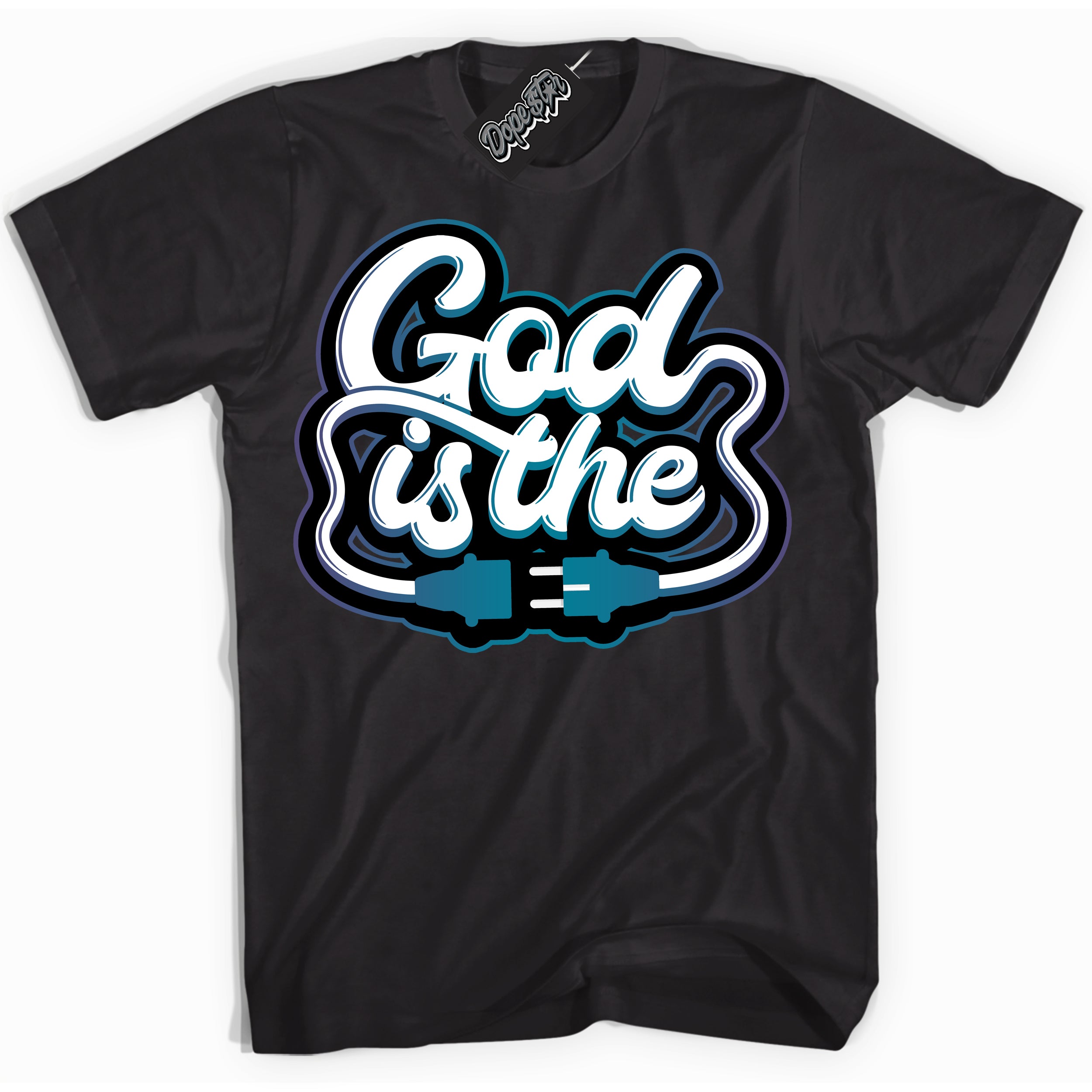 Cool Black Shirt with “ God Is The” design that perfectly matches Love Letter 14s Sneakers.