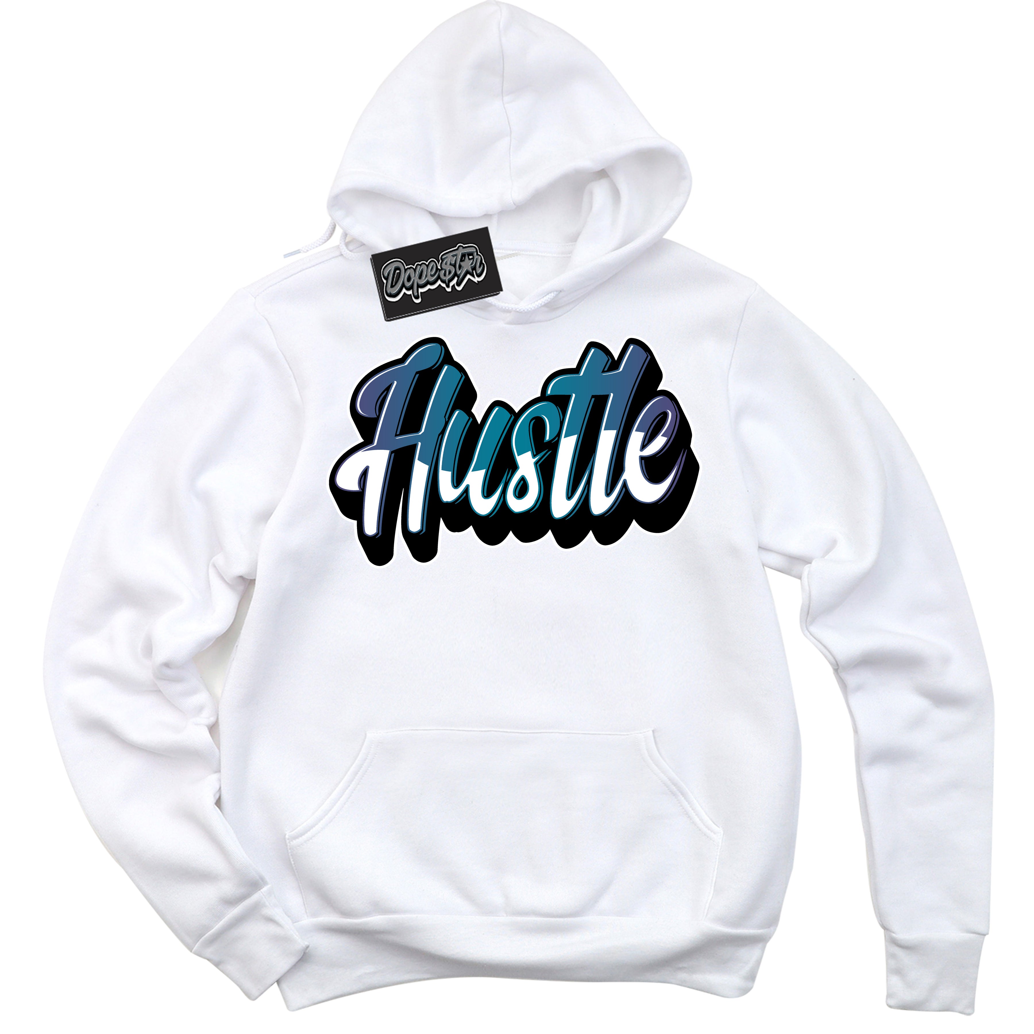 Cool White Hoodie with “ Hustle ”  design that Perfectly Matches Love Letter 14s Sneakers.