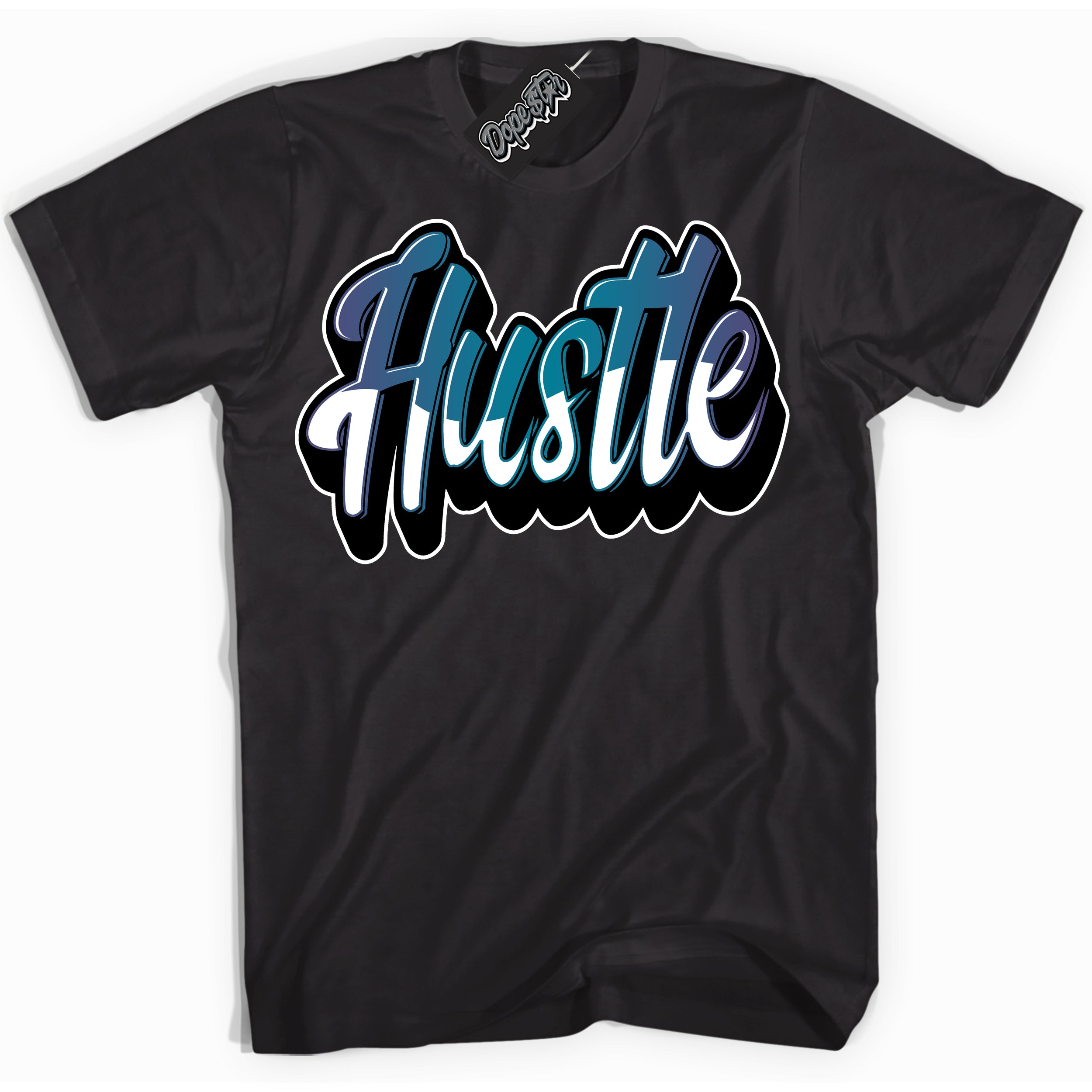 Cool Black Shirt with “ Hustle” design that perfectly matches Love Letter 14s Sneakers.