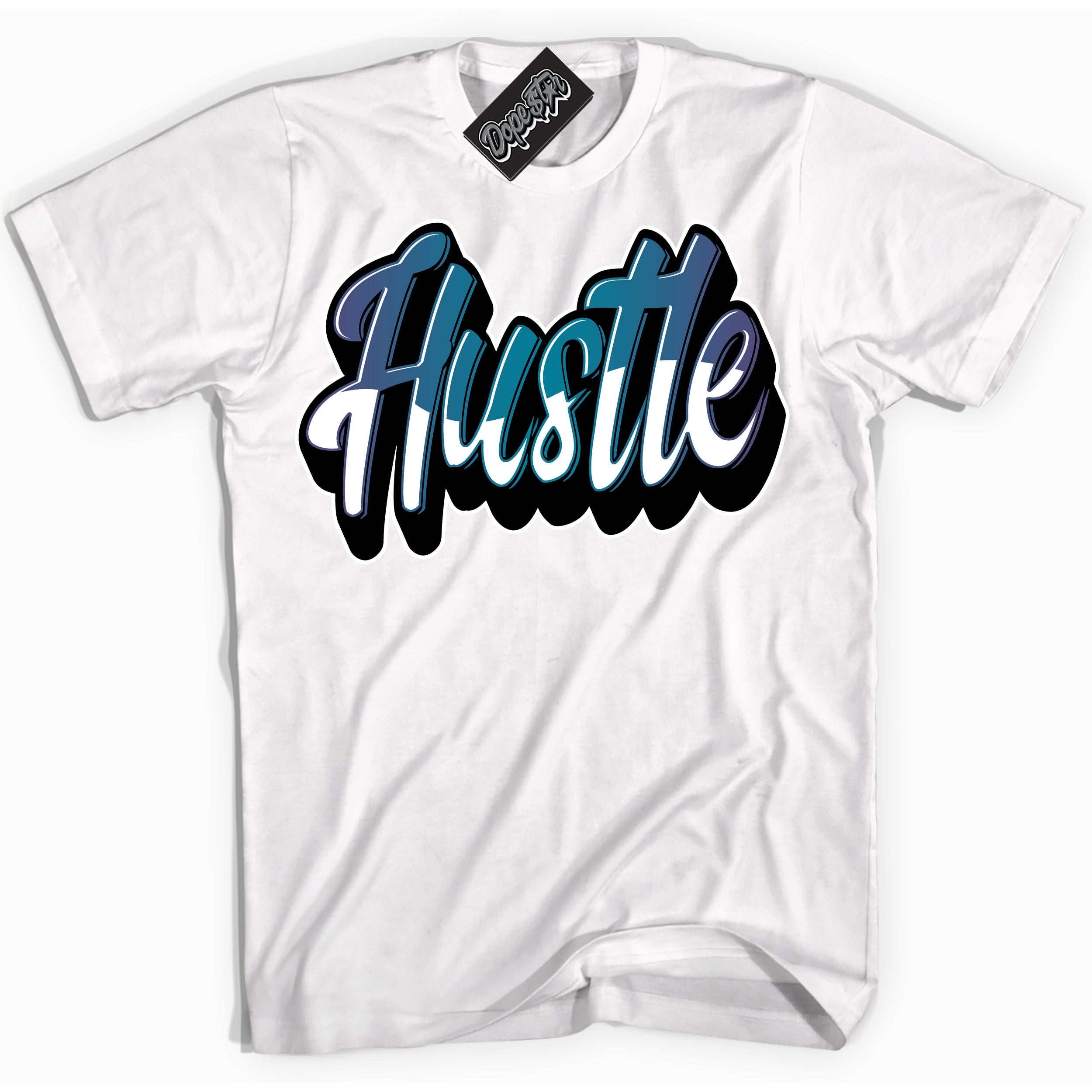 Cool White Shirt with “ Hustle” design that perfectly matches Love Letter 14s Sneakers.