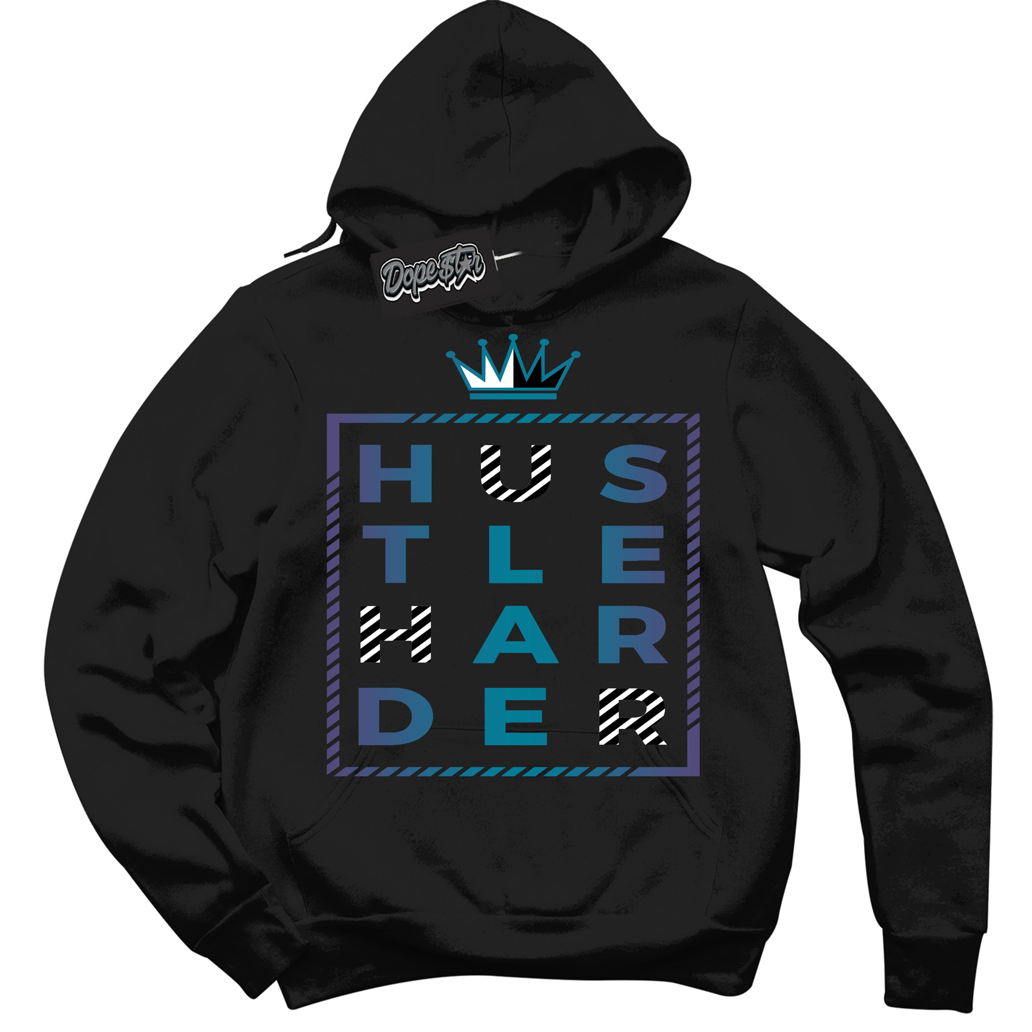 Cool Black Hoodie with “ Hustle Harder ”  design that Perfectly Matches Love Letter 14s Sneakers.