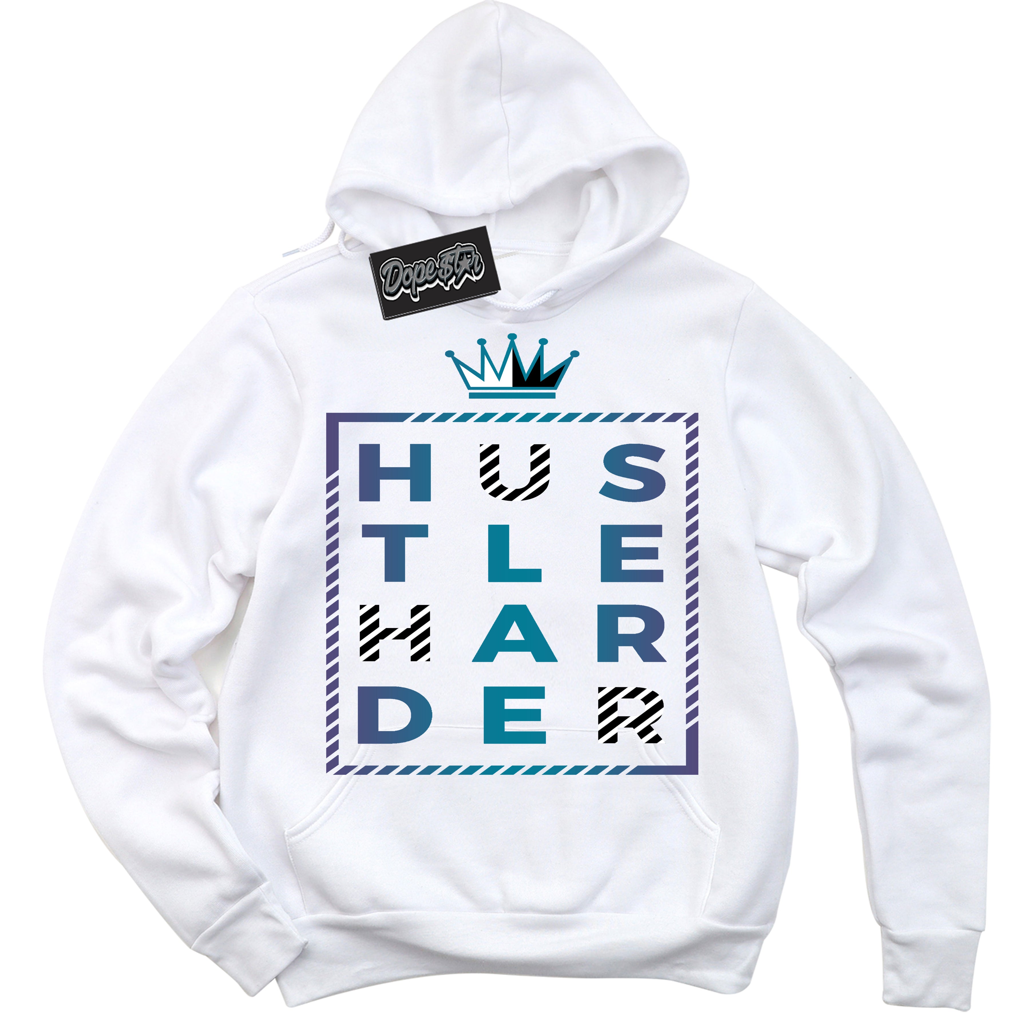 Cool White Hoodie with “ Hustle Harder ”  design that Perfectly Matches Love Letter 14s Sneakers.