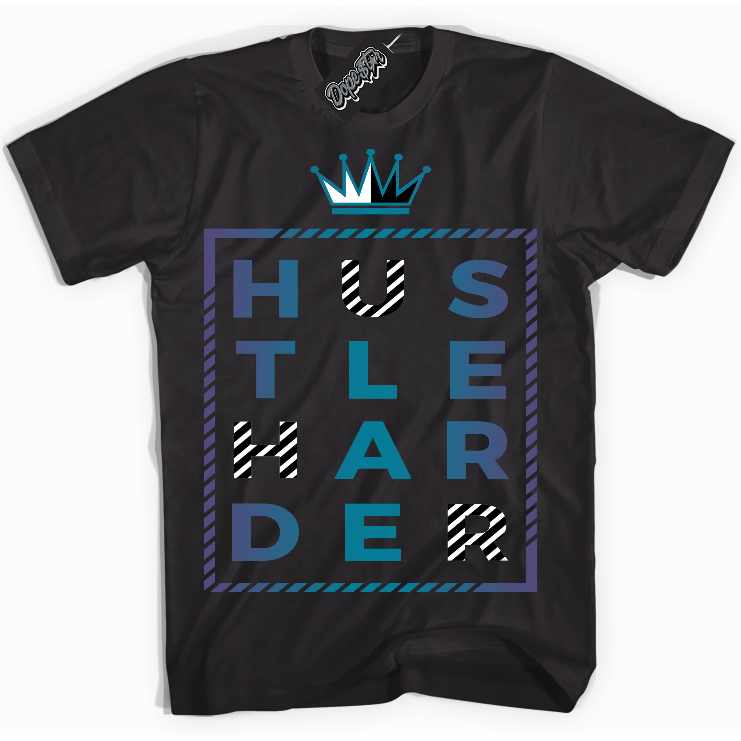 Cool Black Shirt with “ Hustle Harder” design that perfectly matches Love Letter 14s Sneakers.