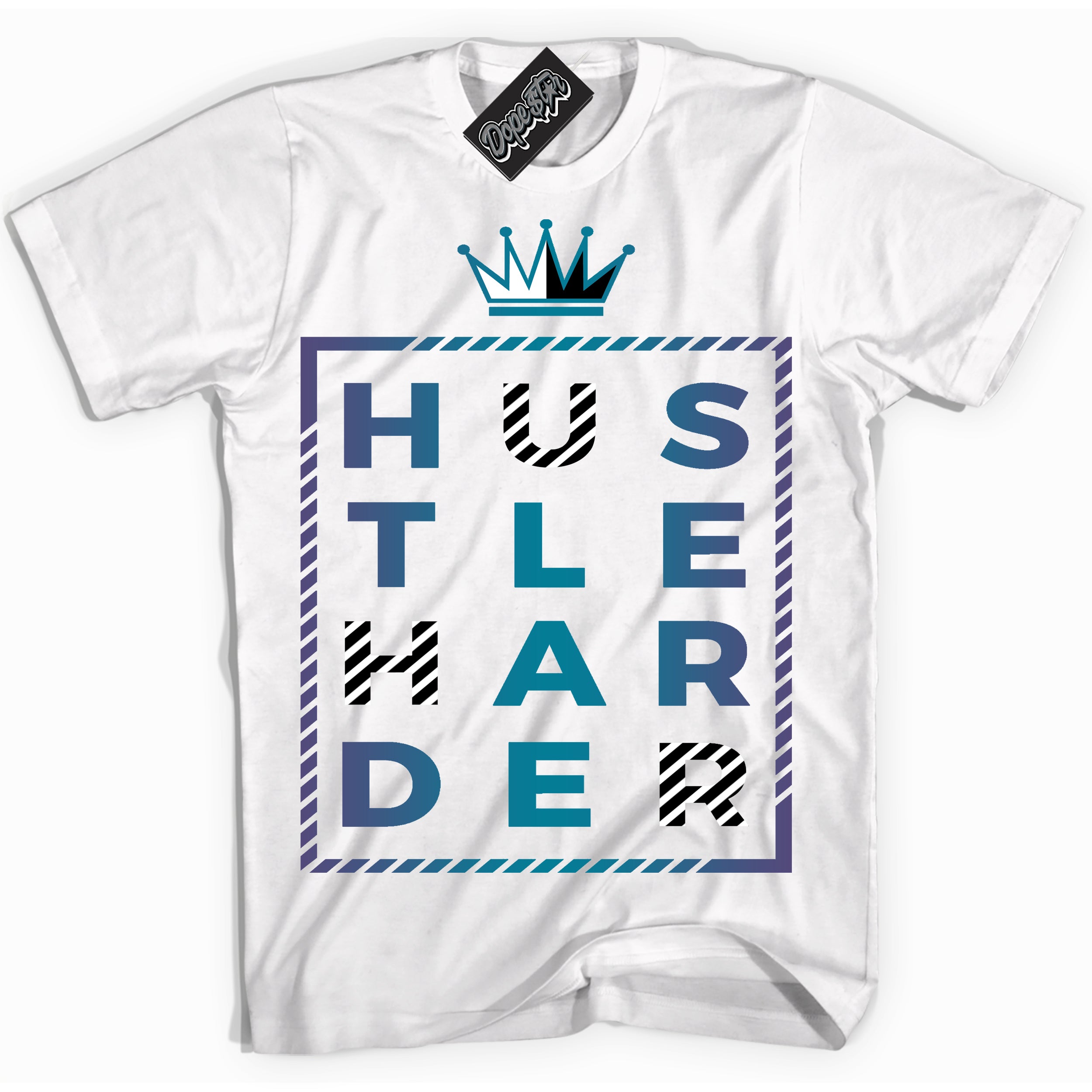 Cool White Shirt with “ Hustle Harder” design that perfectly matches Love Letter 14s Sneakers.