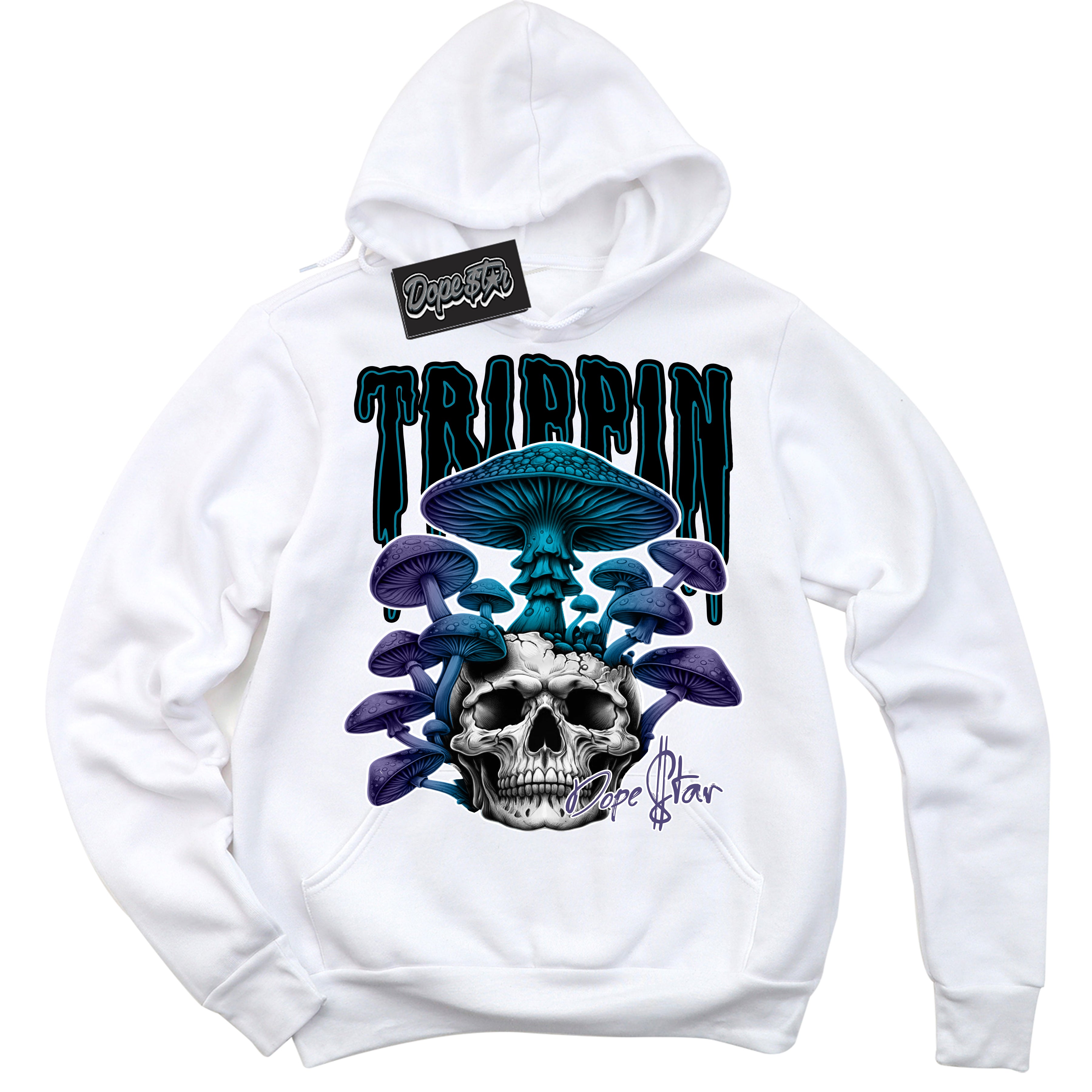 Cool White Hoodie with “Trippin” design that Perfectly Matches Love Letter 14s Sneakers.