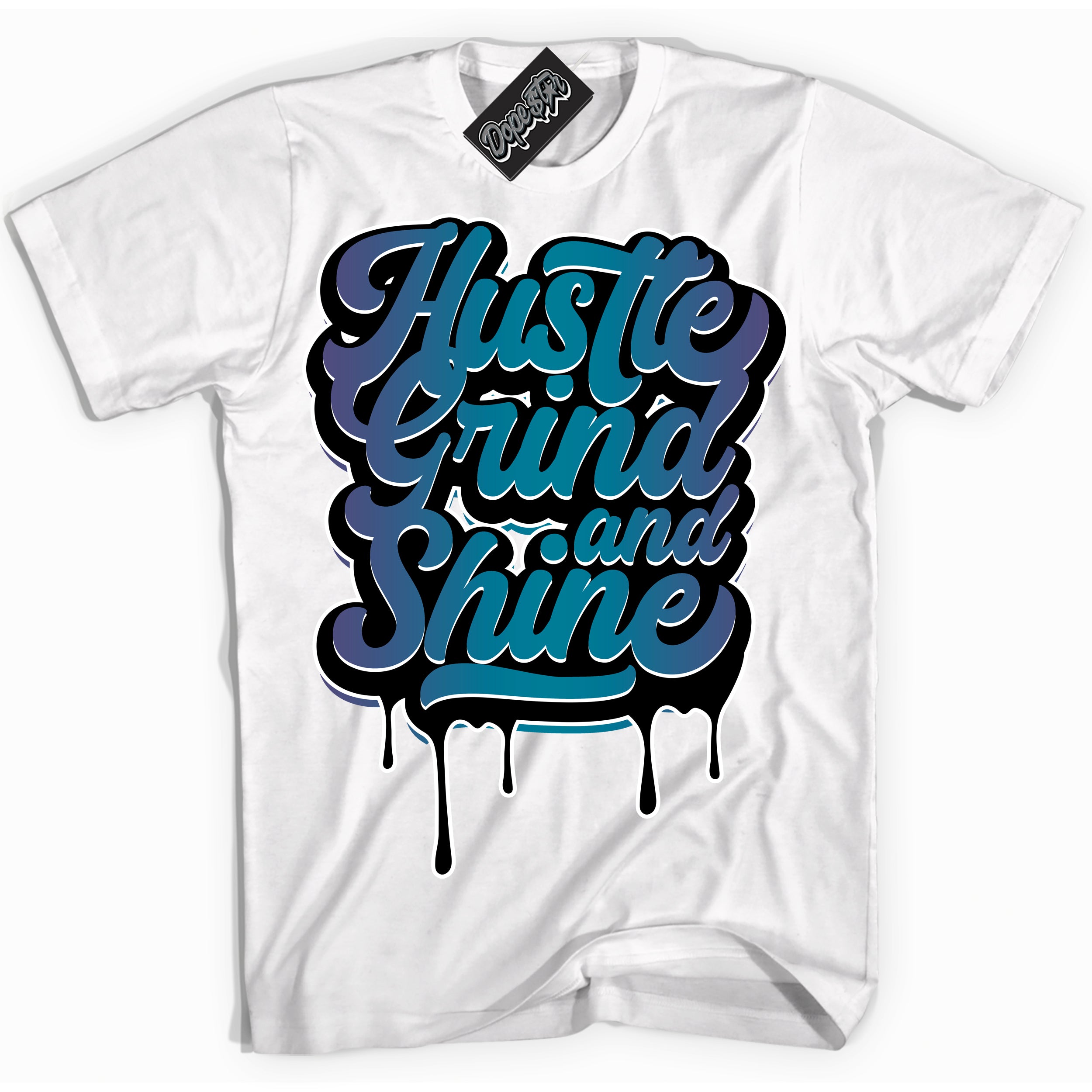 Cool White Shirt with “ Hustle Grind And Shine” design that perfectly matches Love Letter 14s Sneakers.