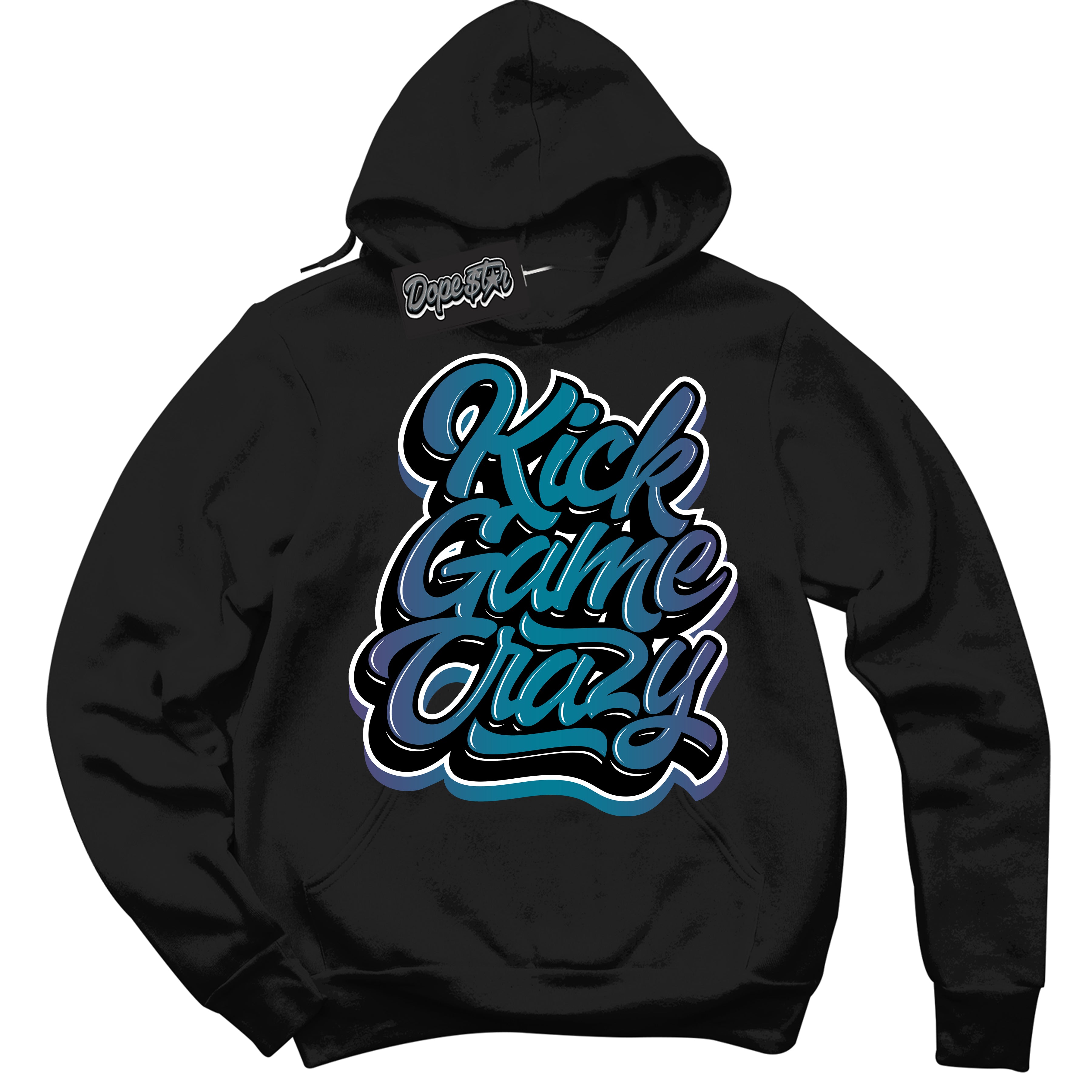 Cool Black Hoodie with “ Kick Game Crazy ”  design that Perfectly Matches Love Letter 14s Sneakers.