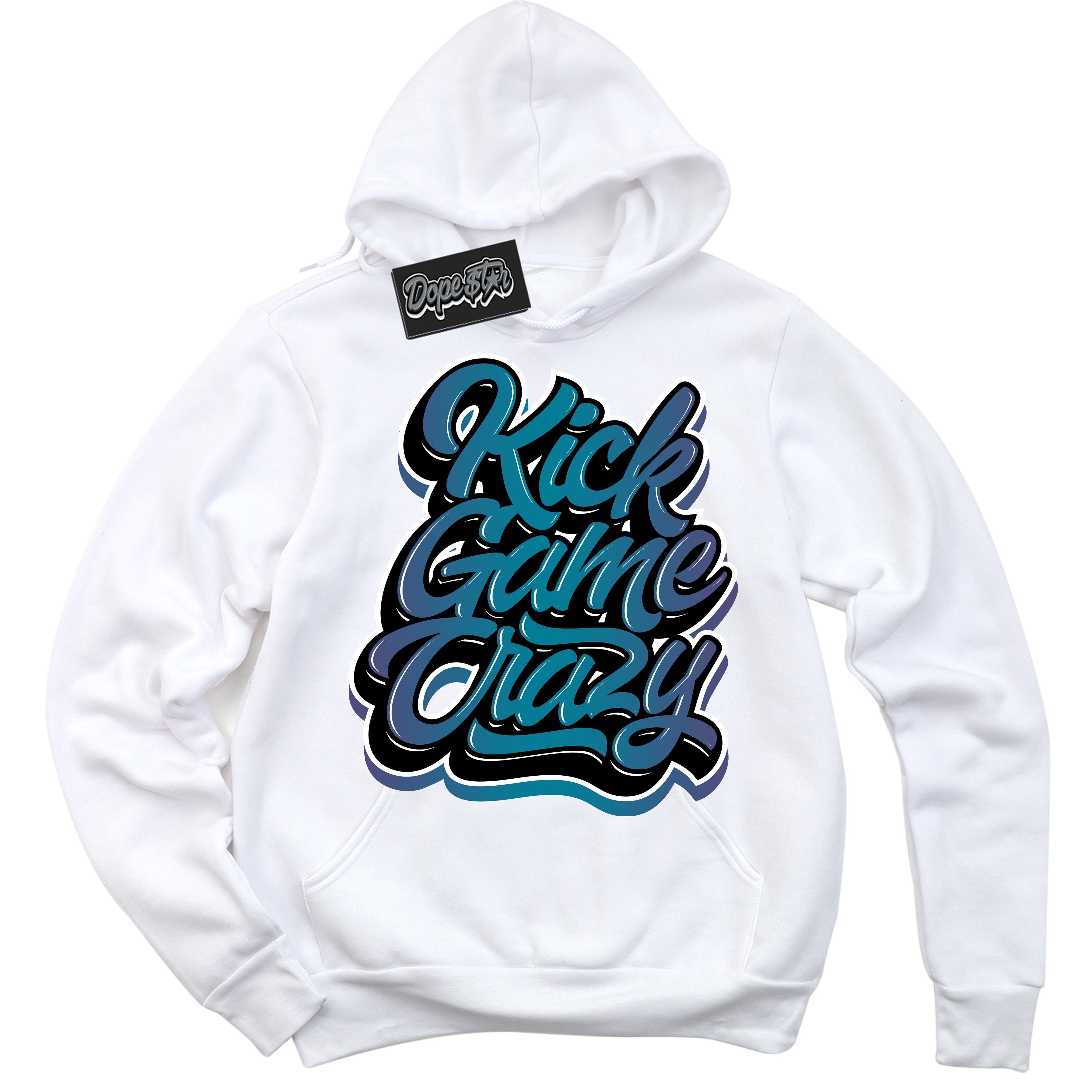 Cool White Hoodie with “ Kick Game Crazy ”  design that Perfectly Matches Love Letter 14s Sneakers.