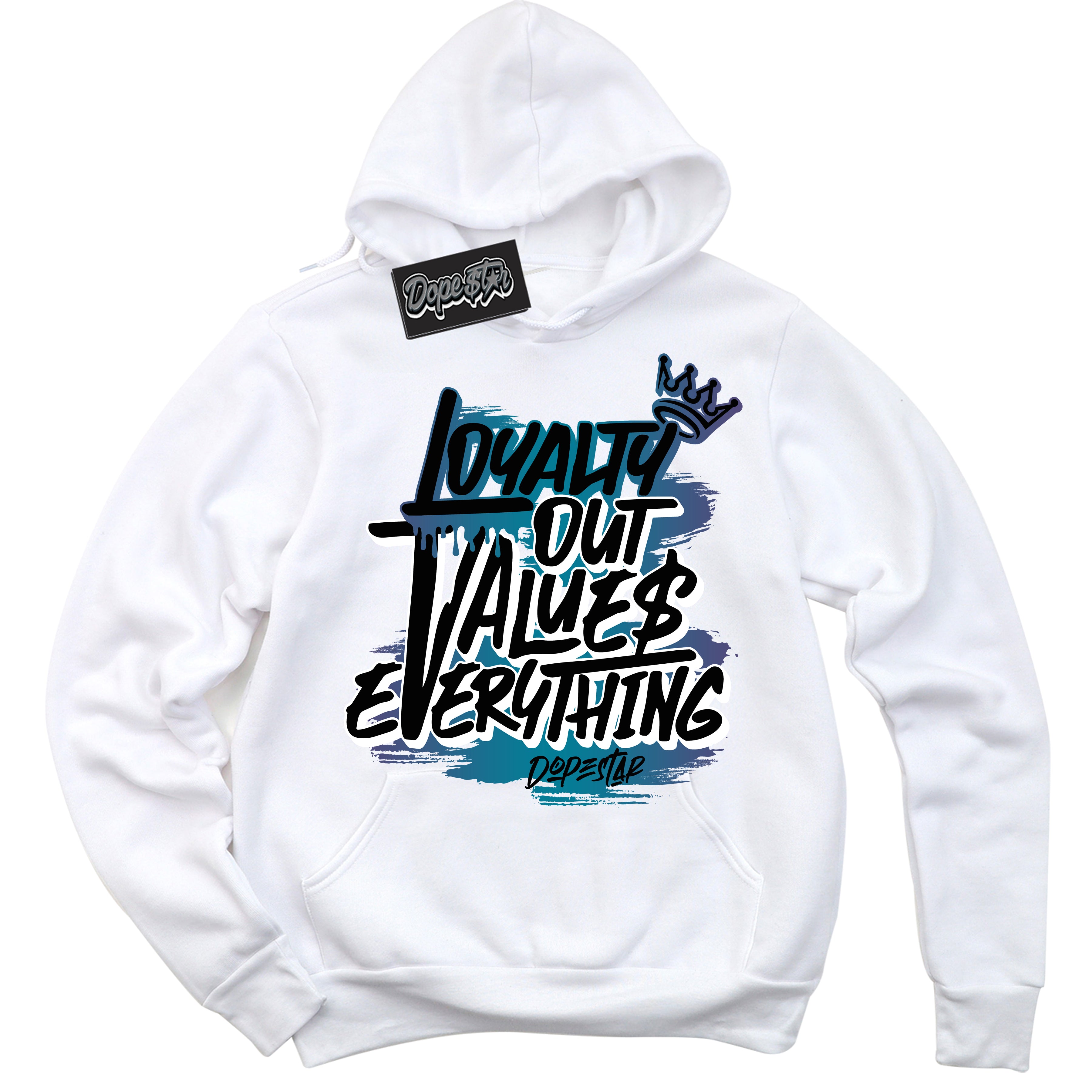 Cool White Hoodie with “ Loyalty Out Values Everything ”  design that Perfectly Matches Love Letter 14s Sneakers.