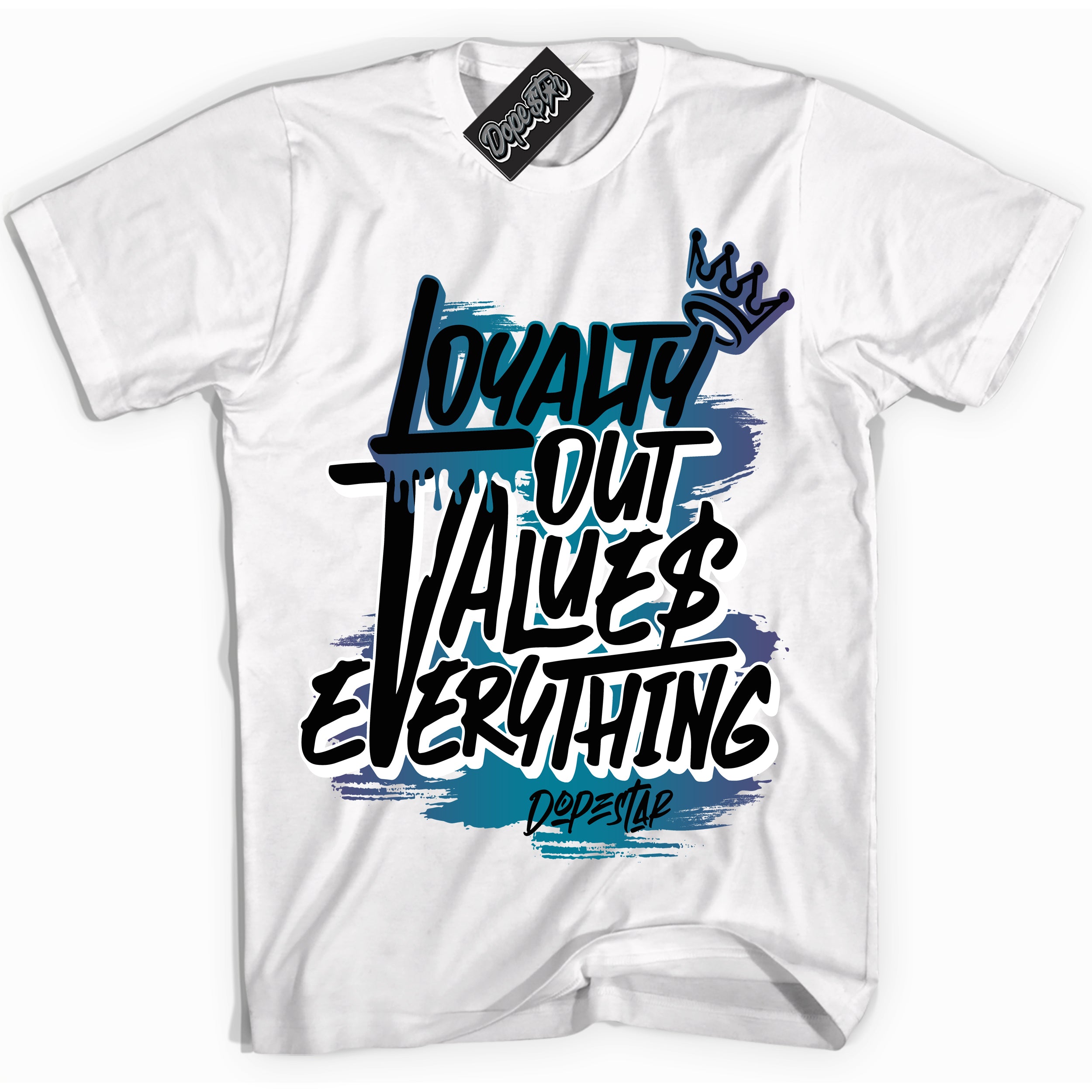 Cool White Shirt with “ Loyalty Out Values Everything” design that perfectly matches Love Letter 14s Sneakers.