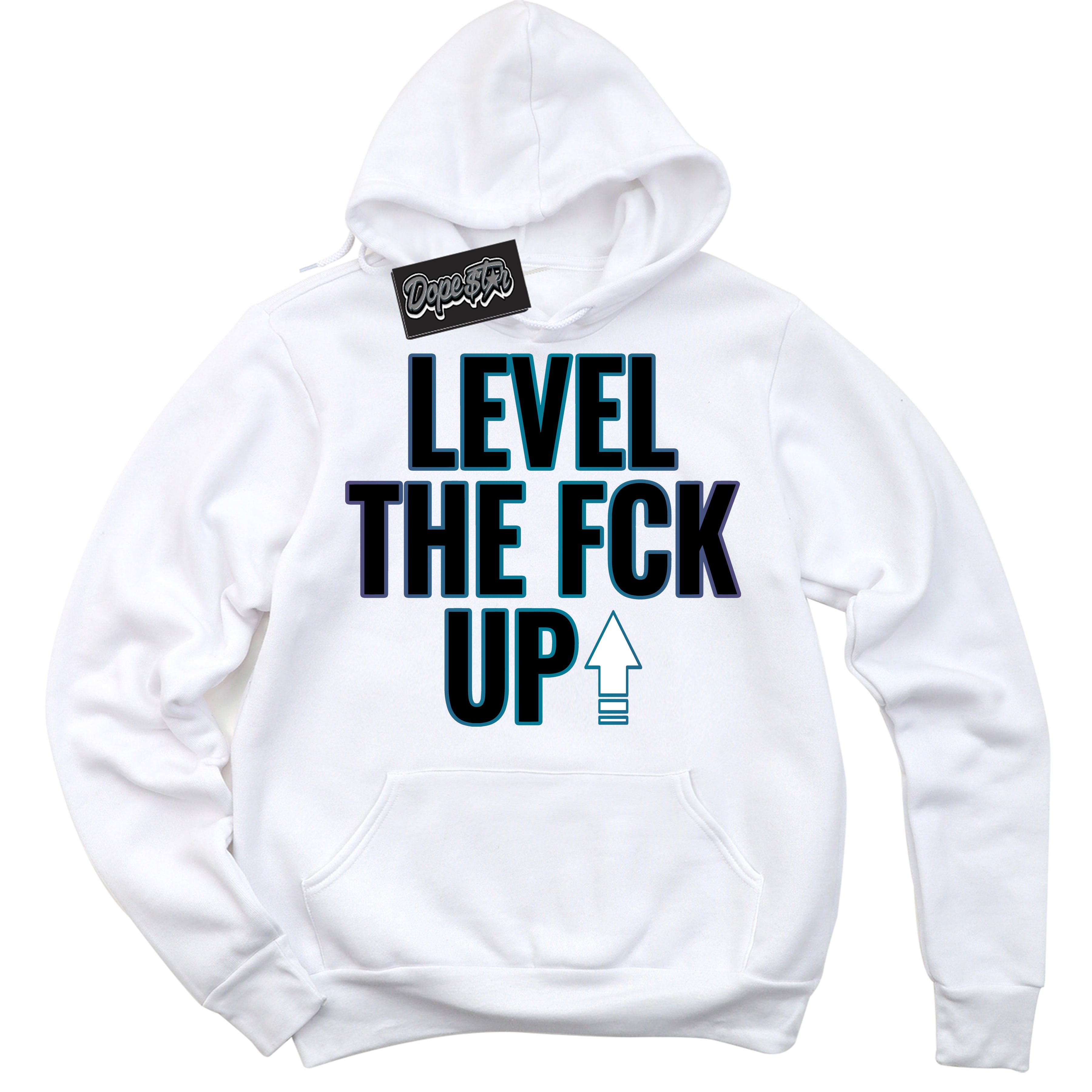 Cool White Hoodie with “ Level The Fck Up ”  design that Perfectly Matches Love Letter 14s Sneakers.