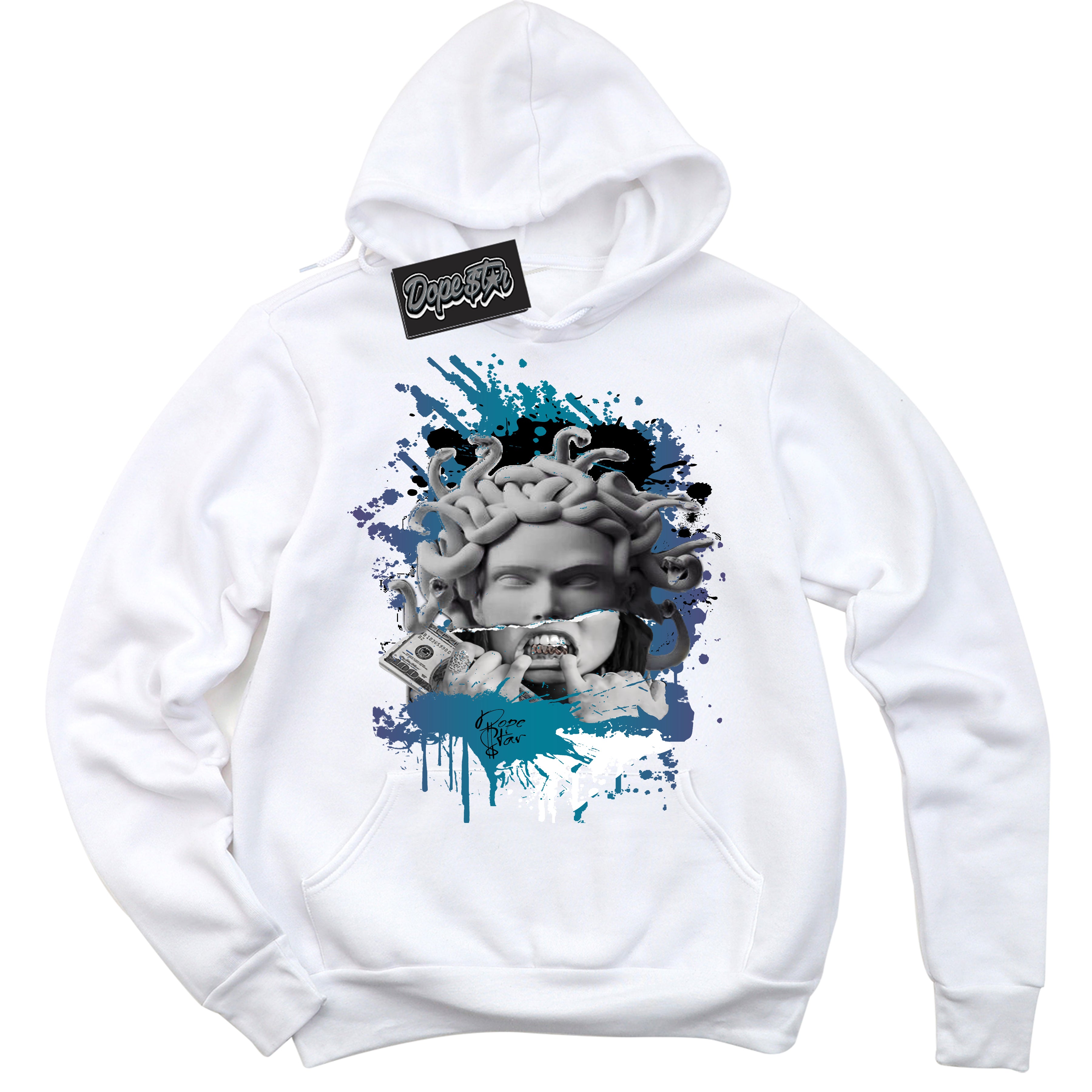 Cool White Hoodie with “ Medusa ”  design that Perfectly Matches Love Letter 14s Sneakers.