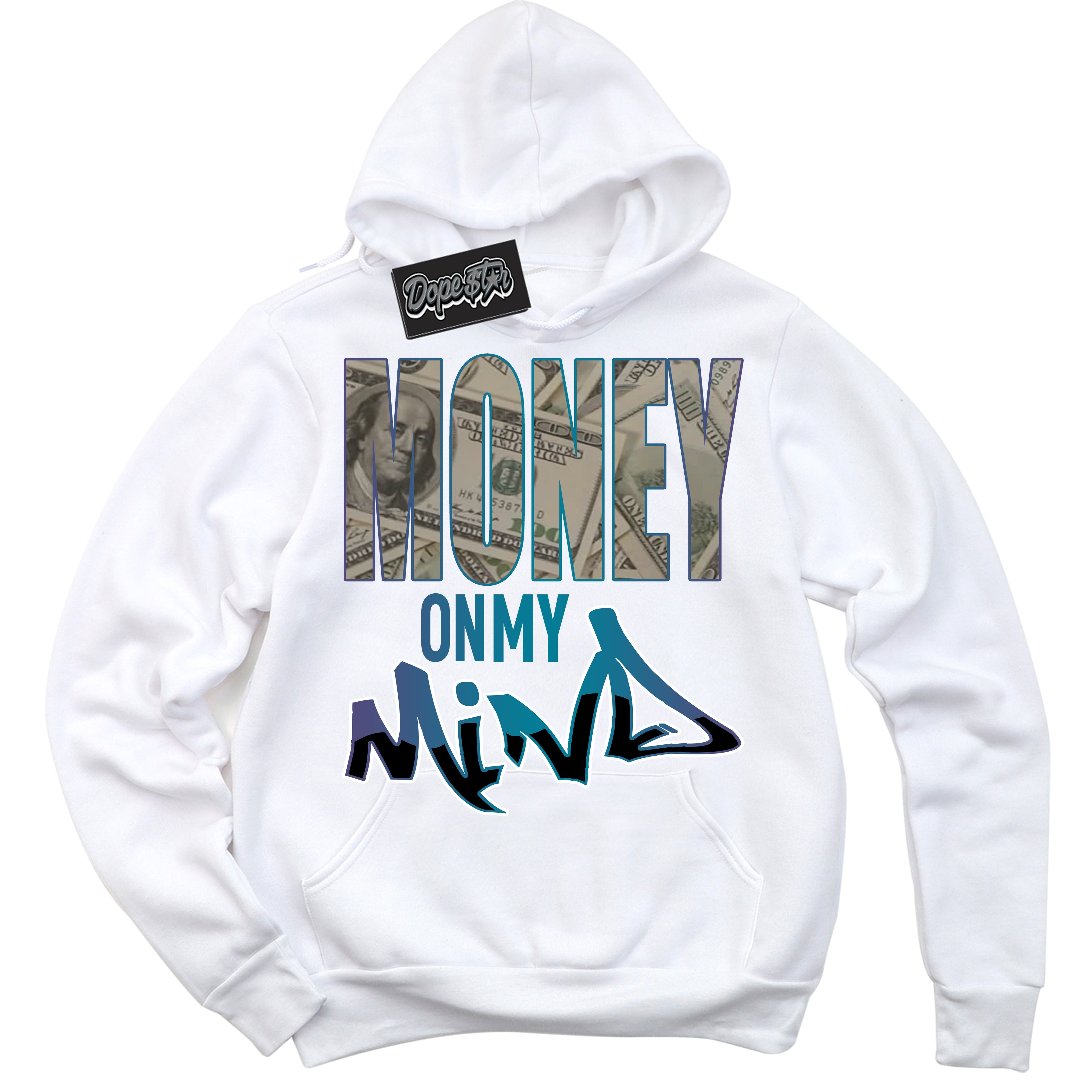 Cool White Hoodie with “ Money On My Mind ”  design that Perfectly Matches Love Letter 14s Sneakers.