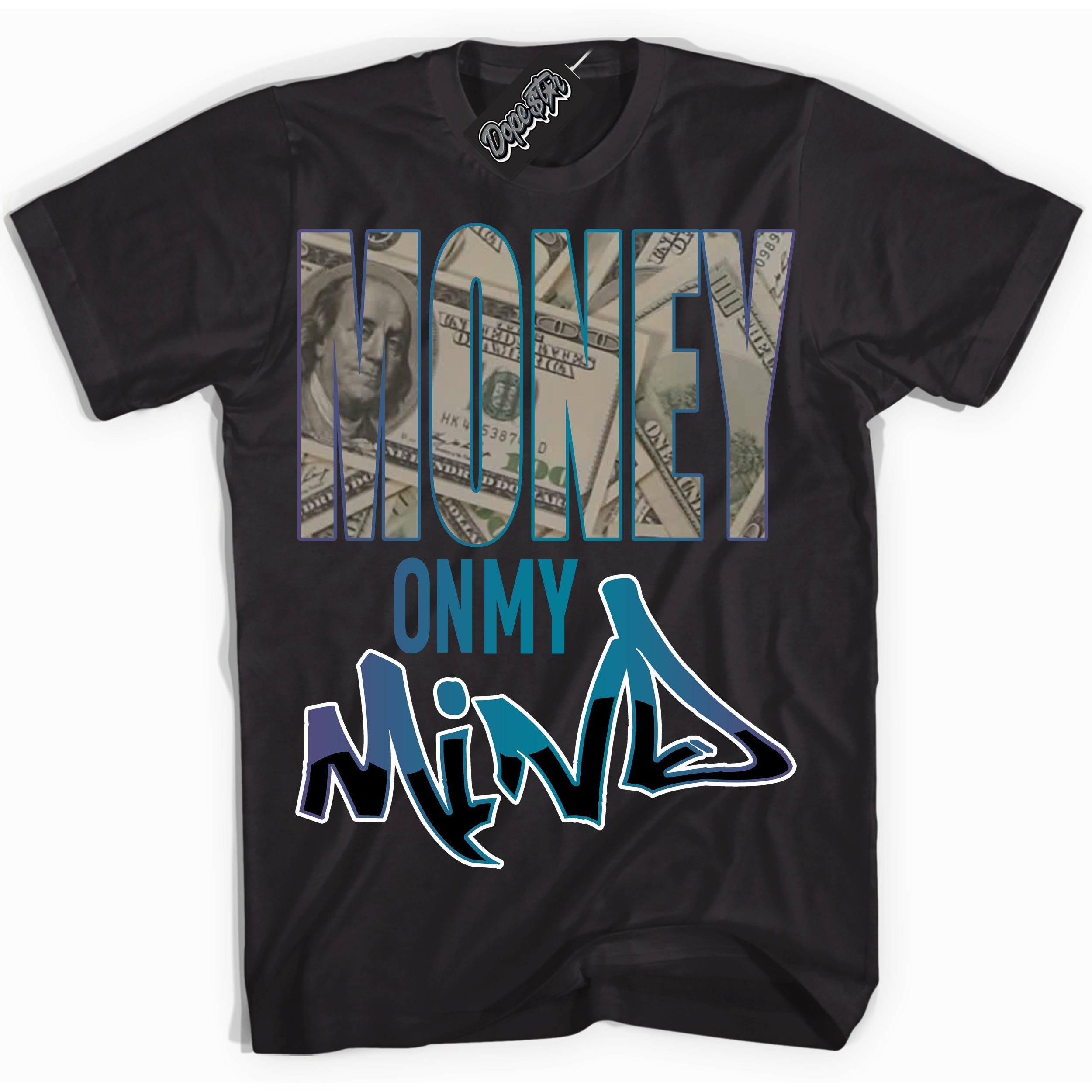 Cool Black Shirt with “ Money On My Mind” design that perfectly matches Love Letter 14s Sneakers.