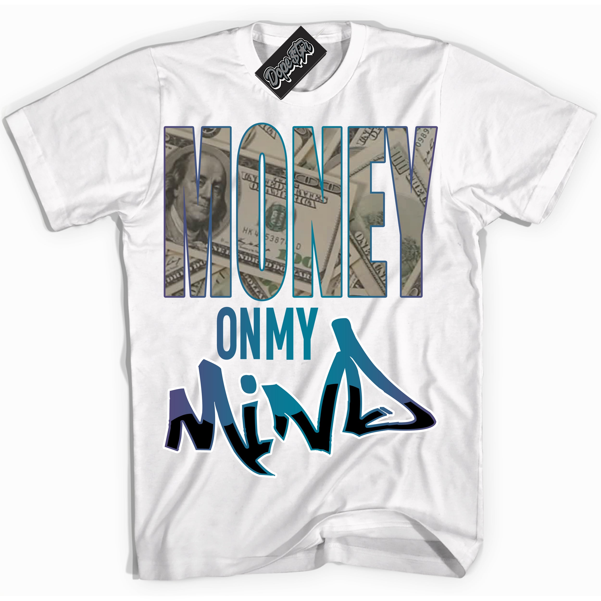 Cool White Shirt with “ Money On My Mind” design that perfectly matches Love Letter 14s Sneakers.