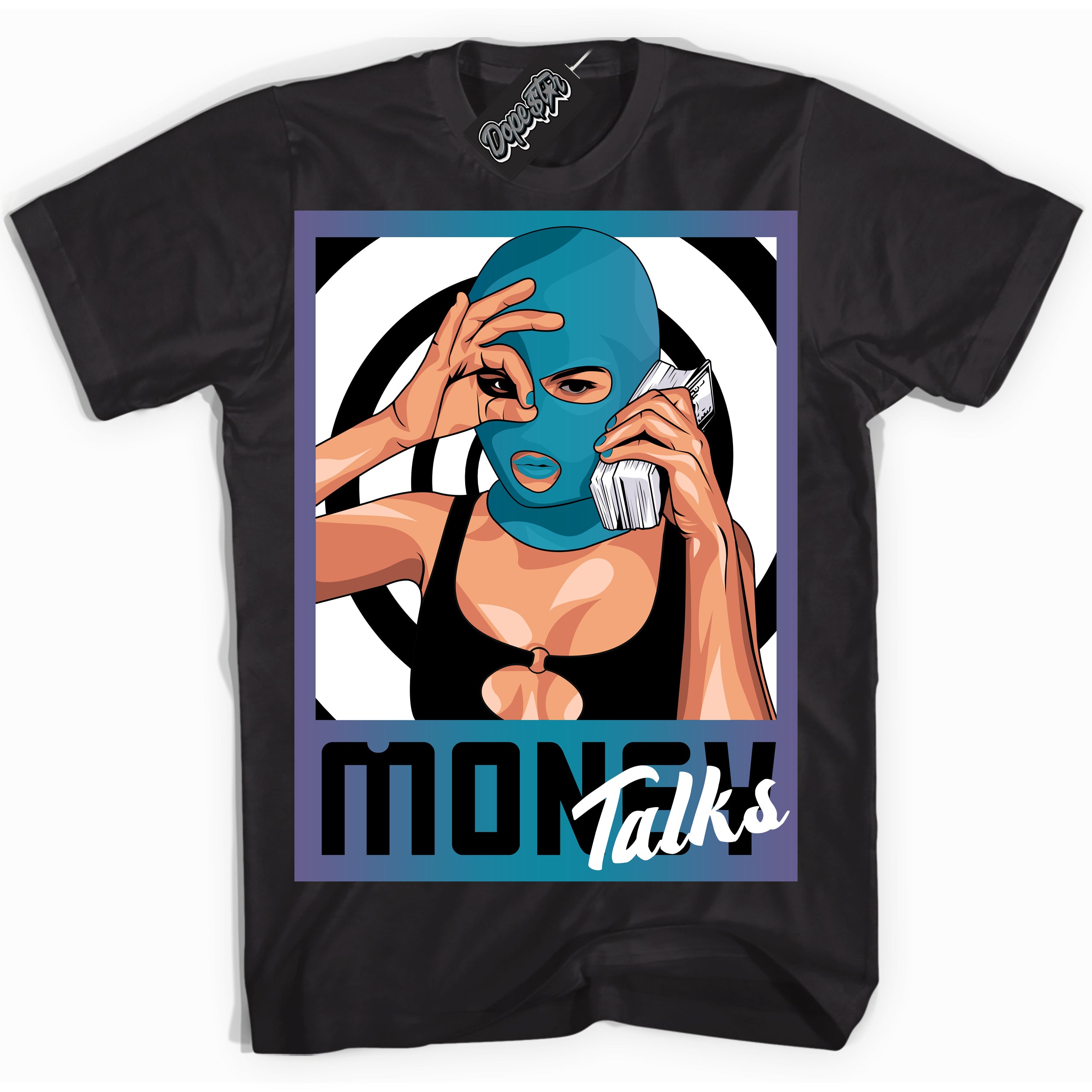 Cool Black Shirt with “ Money Talks” design that perfectly matches Love Letter 14s Sneakers.