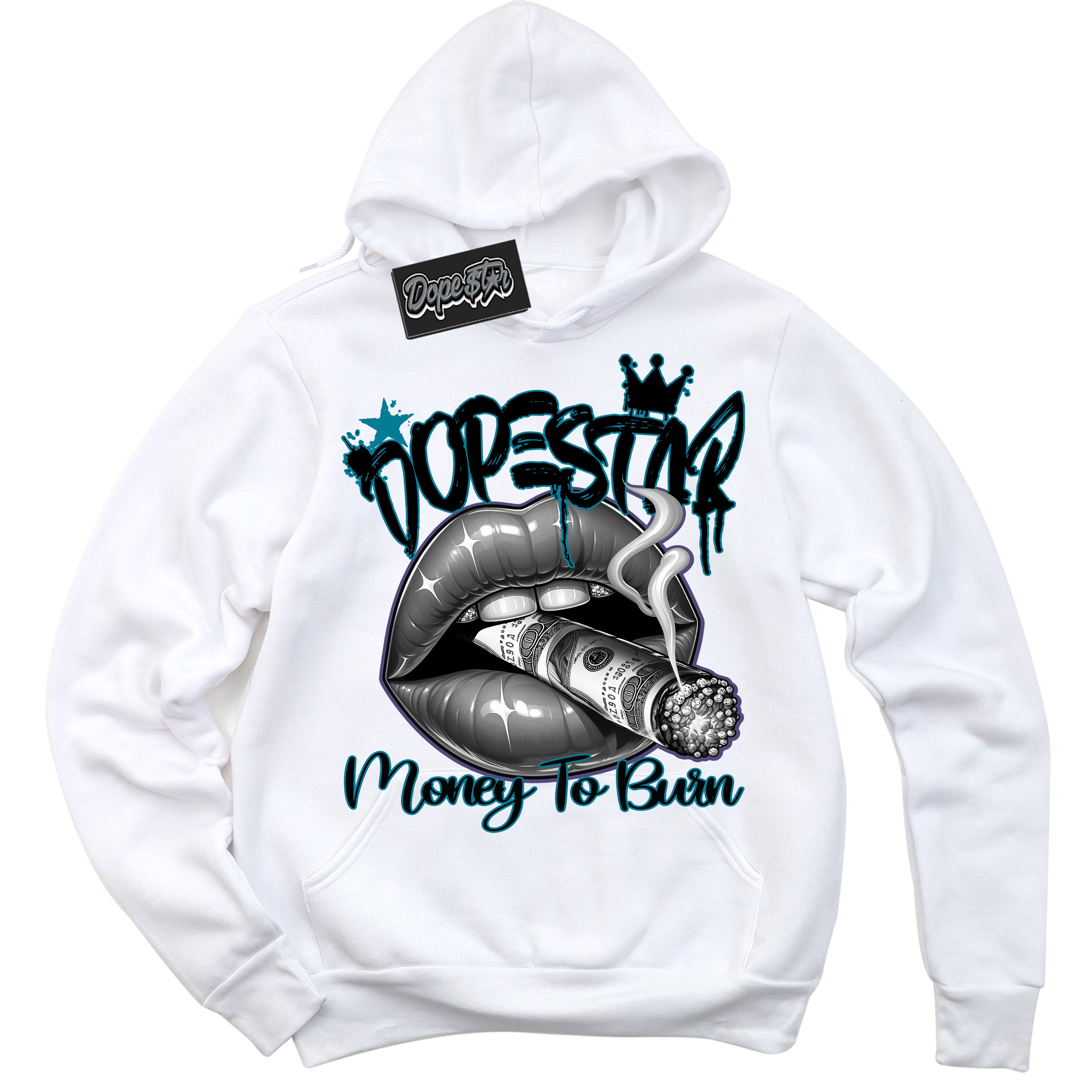 Cool White Hoodie with “ Money To Burn ”  design that Perfectly Matches Love Letter 14s Sneakers.