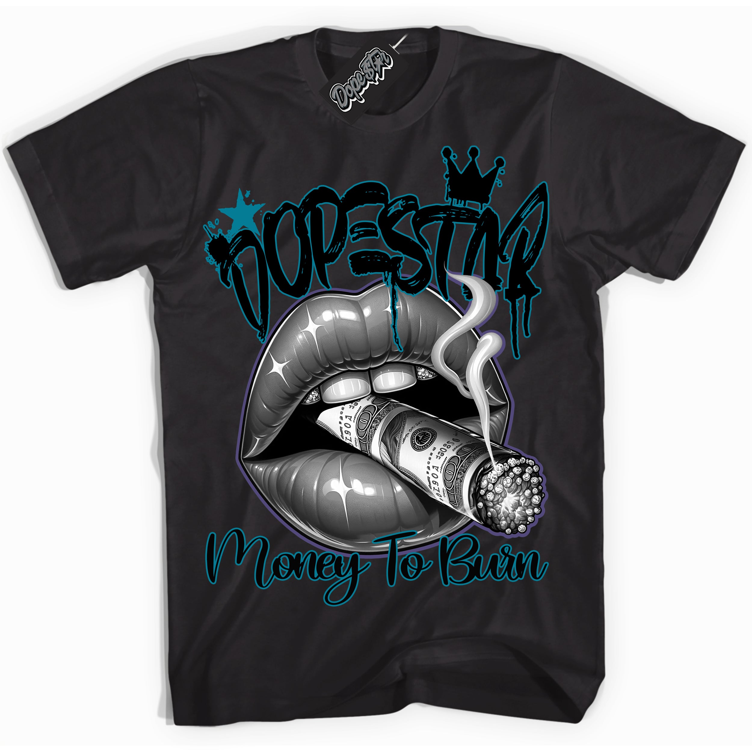 Cool Black Shirt with “ Money To Burn” design that perfectly matches Love Letter 14s Sneakers.