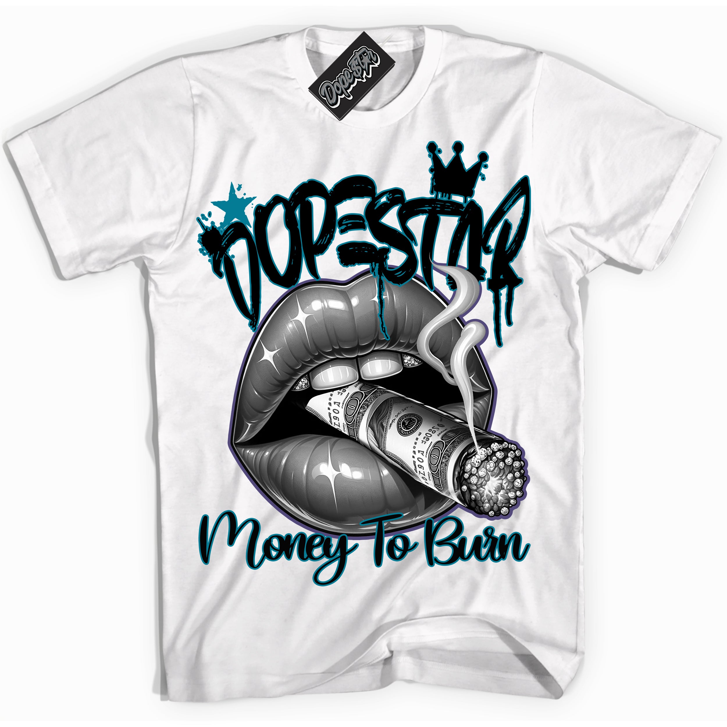 Cool White Shirt with “ Money To Burn” design that perfectly matches Love Letter 14s Sneakers.