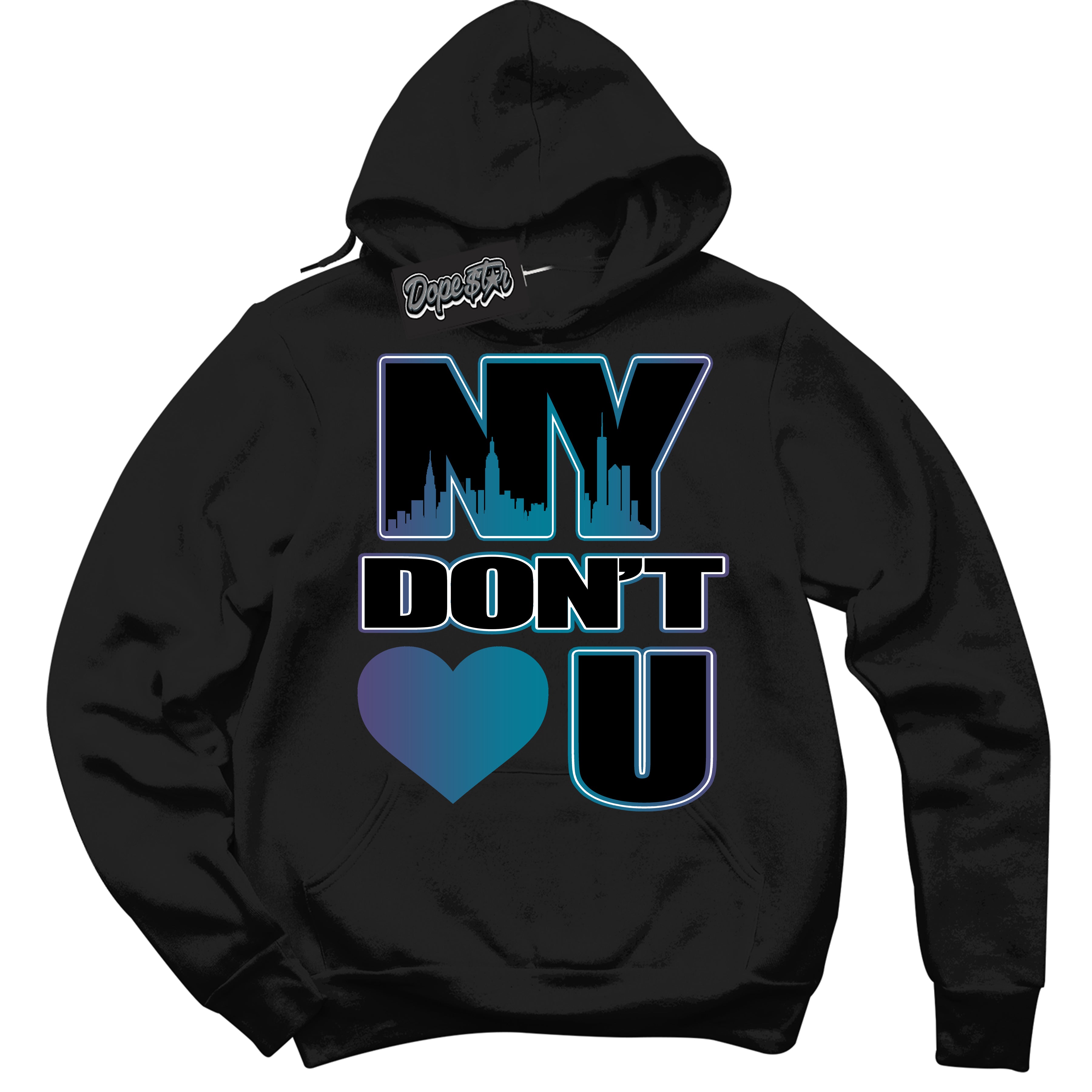 Cool Black Hoodie with “ NY Don't Love You ”  design that Perfectly Matches Love Letter 14s Sneakers.