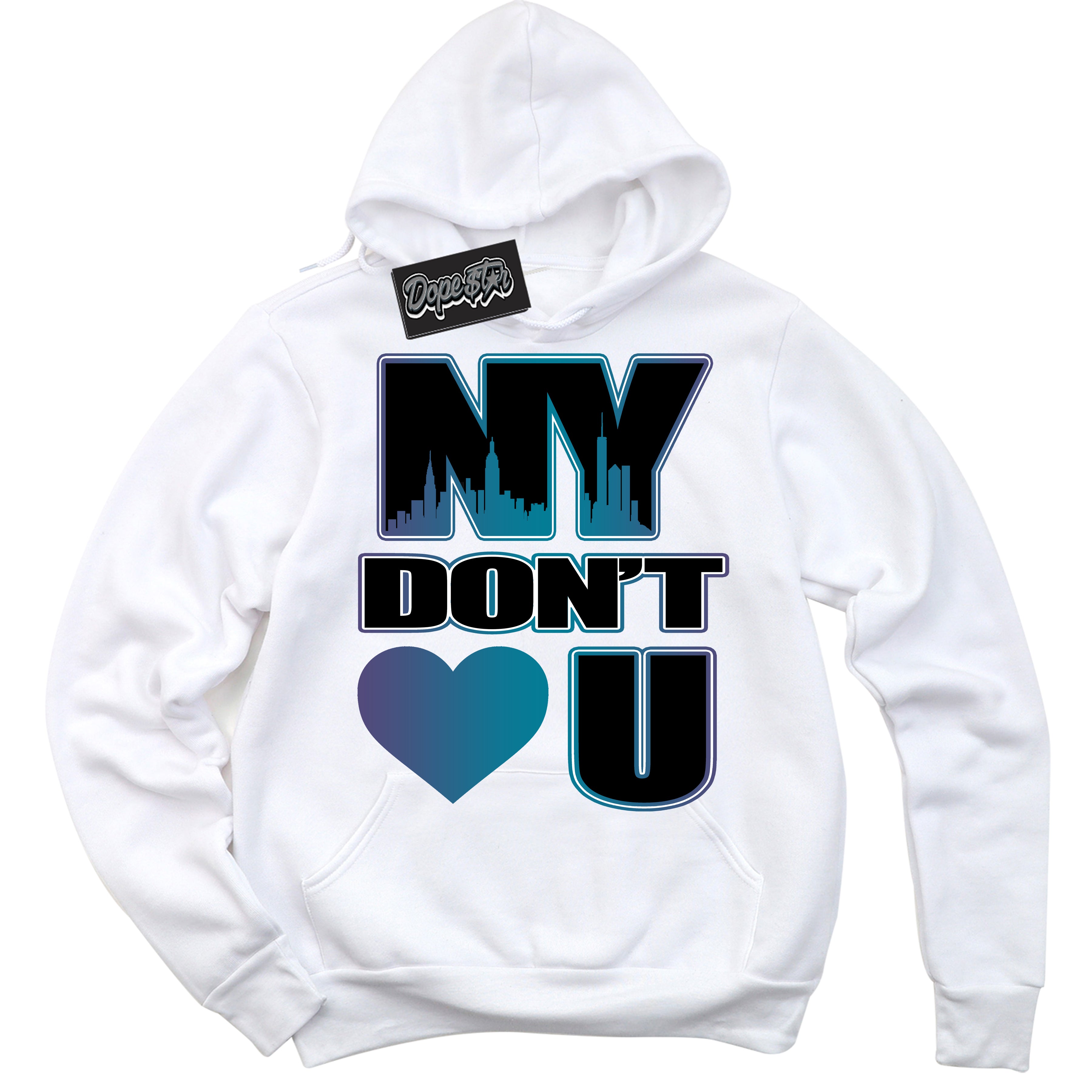 Cool White Hoodie with “ NY Don't Love You ”  design that Perfectly Matches Love Letter 14s Sneakers.