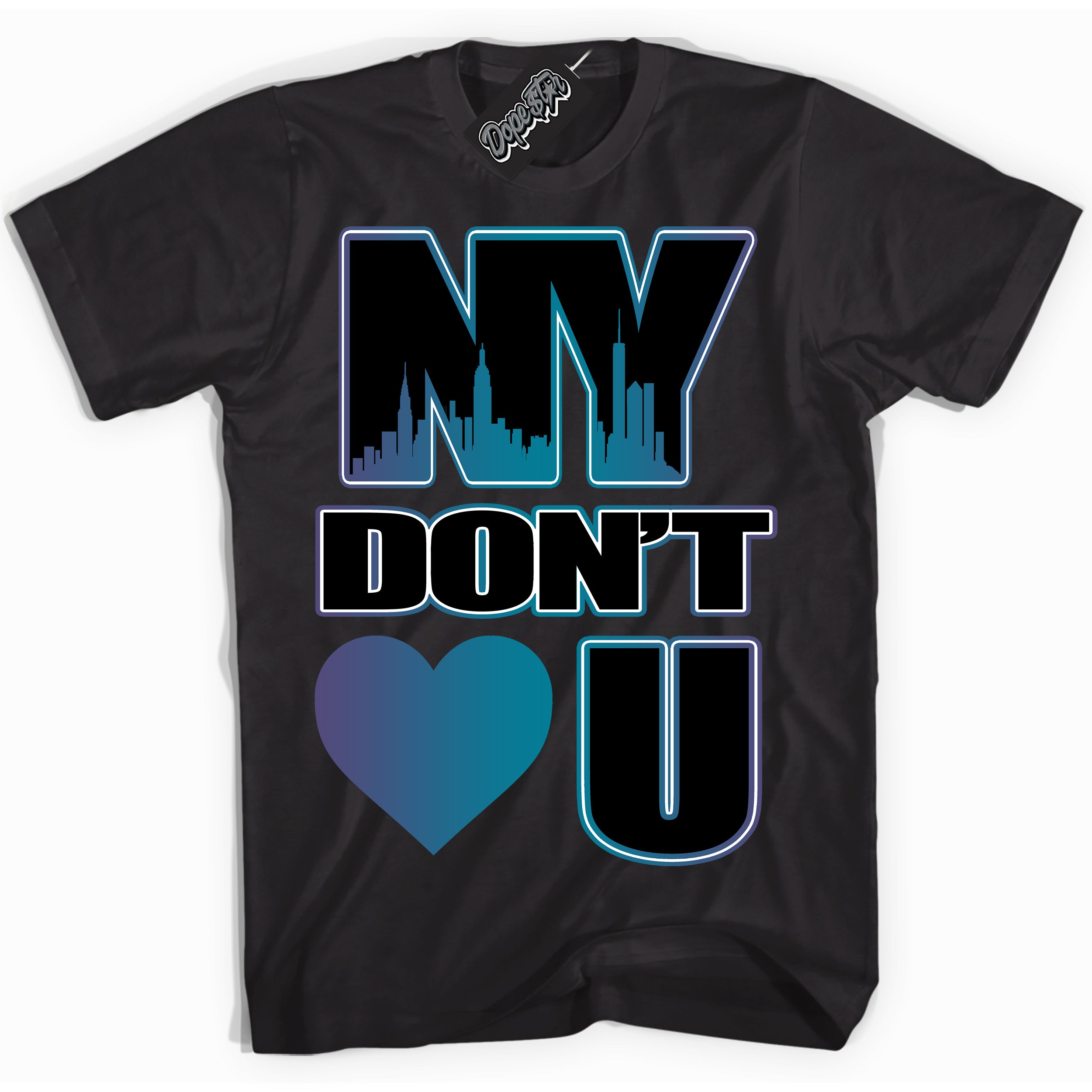 Cool Black Shirt with “ NY Don't Love You” design that perfectly matches Love Letter 14s Sneakers.