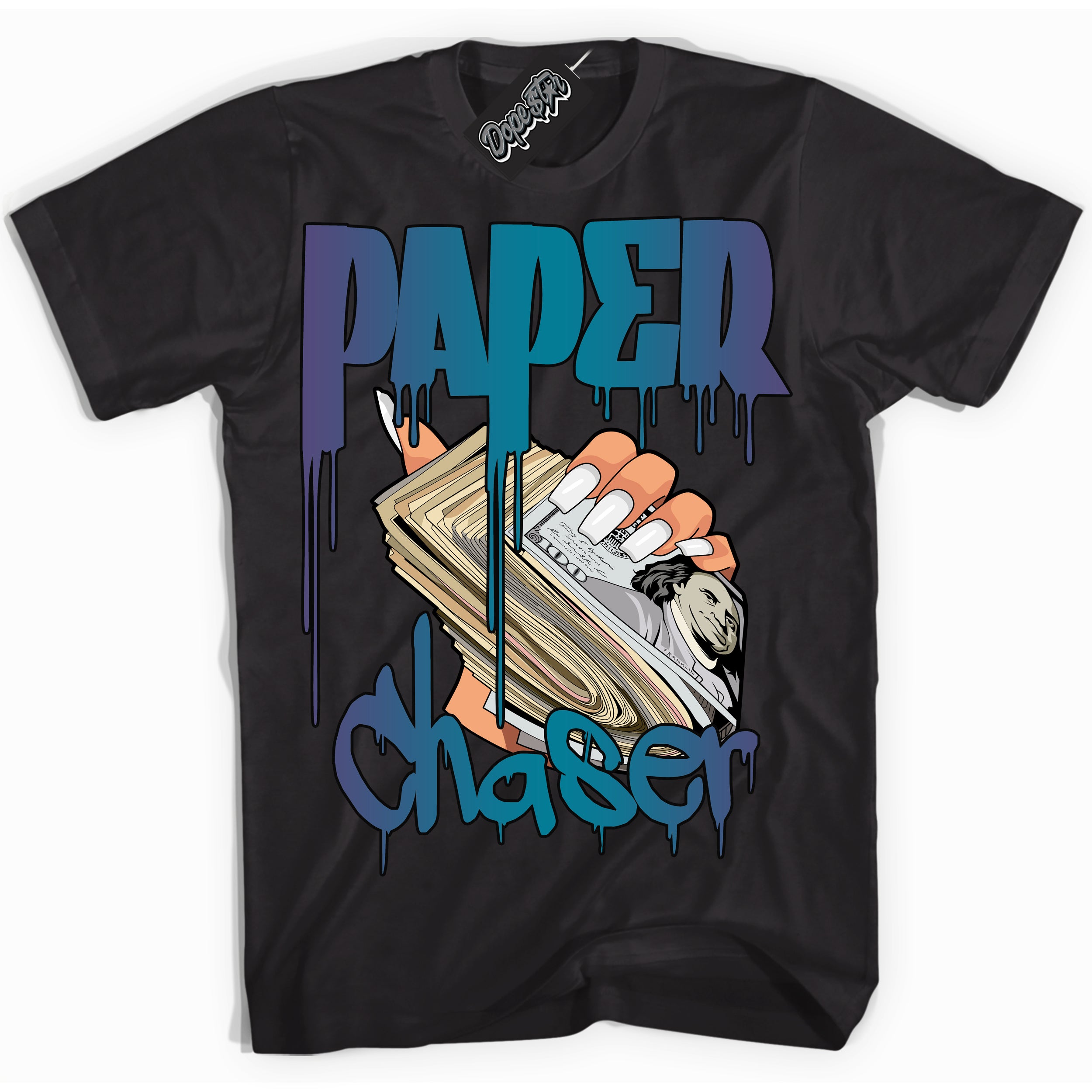 Cool Black Shirt with “ Paper Chaser” design that perfectly matches Love Letter 14s Sneakers.