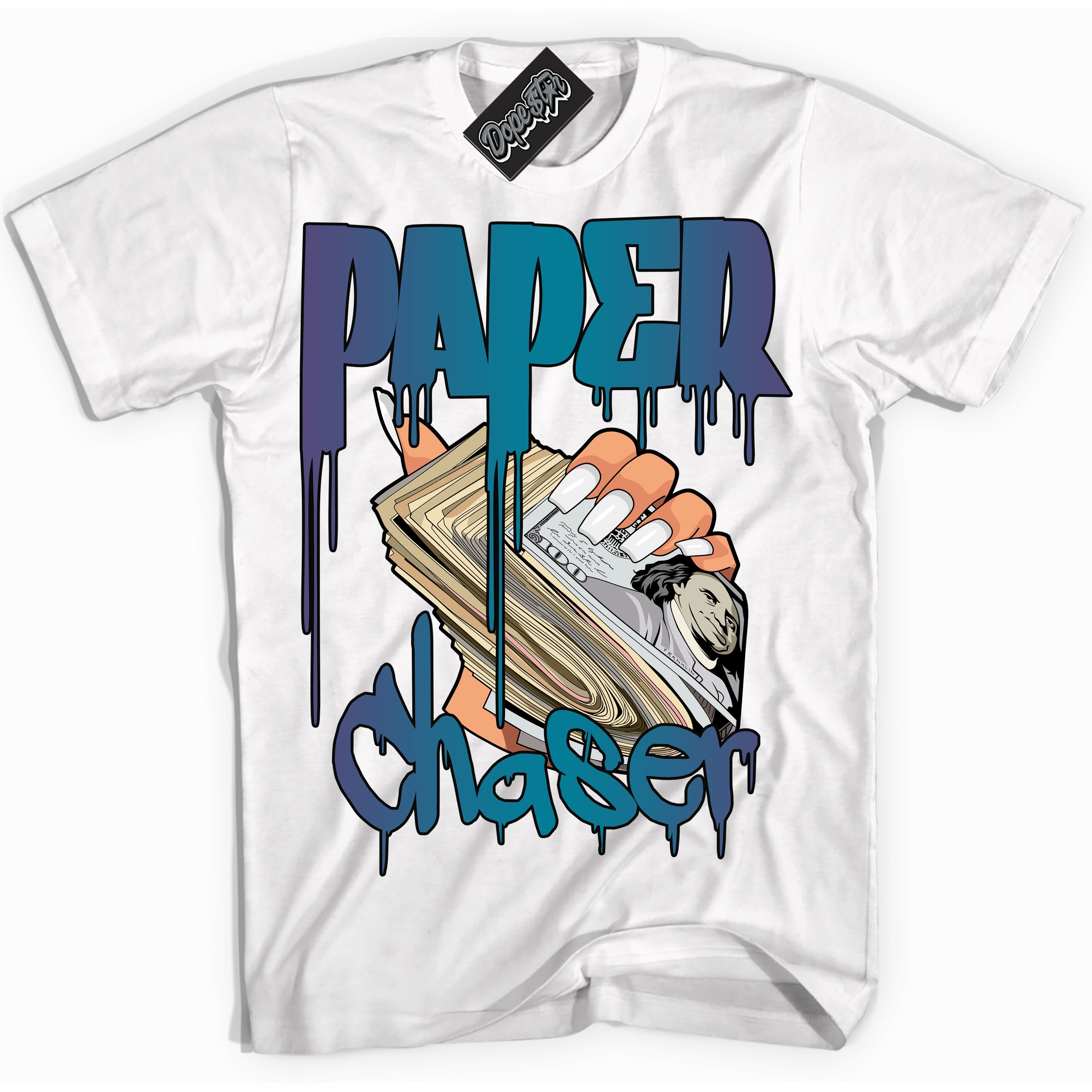 Cool White Shirt with “ Paper Chaser” design that perfectly matches Love Letter 14s Sneakers.