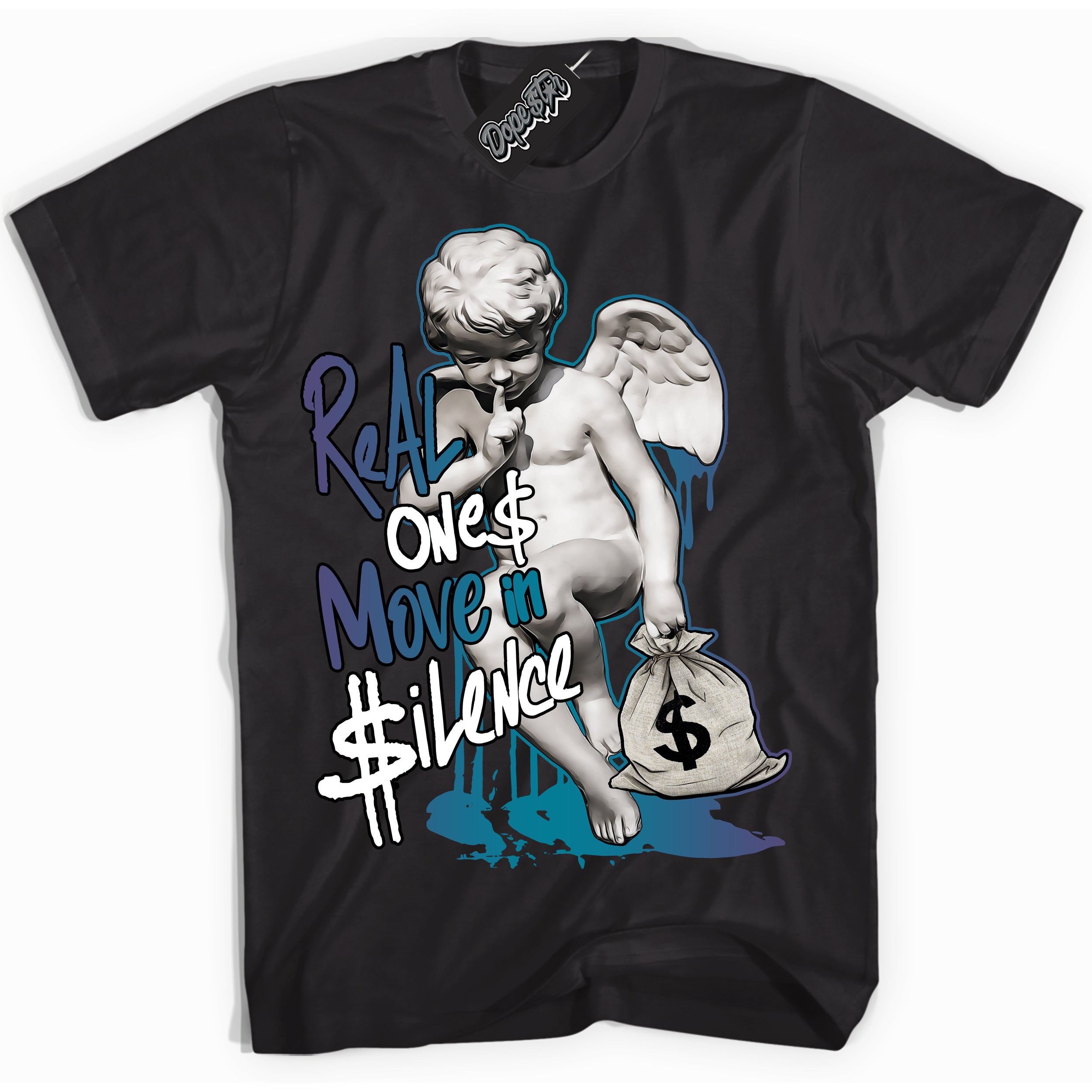 Cool Black Shirt with “ Real One Cherub” design that perfectly matches Love Letter 14s Sneakers.