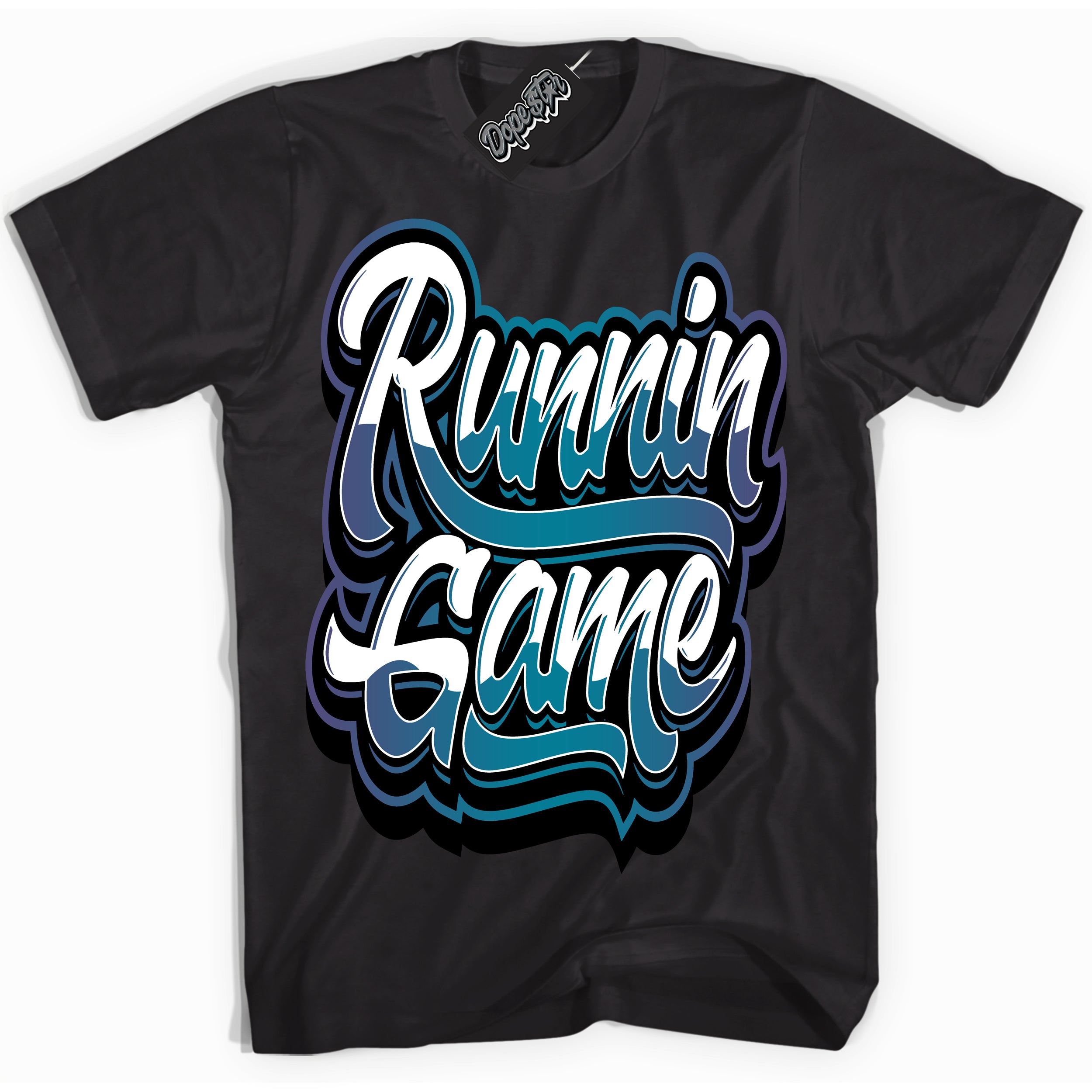 Cool Black Shirt with “ Running Game” design that perfectly matches Love Letter 14s Sneakers.