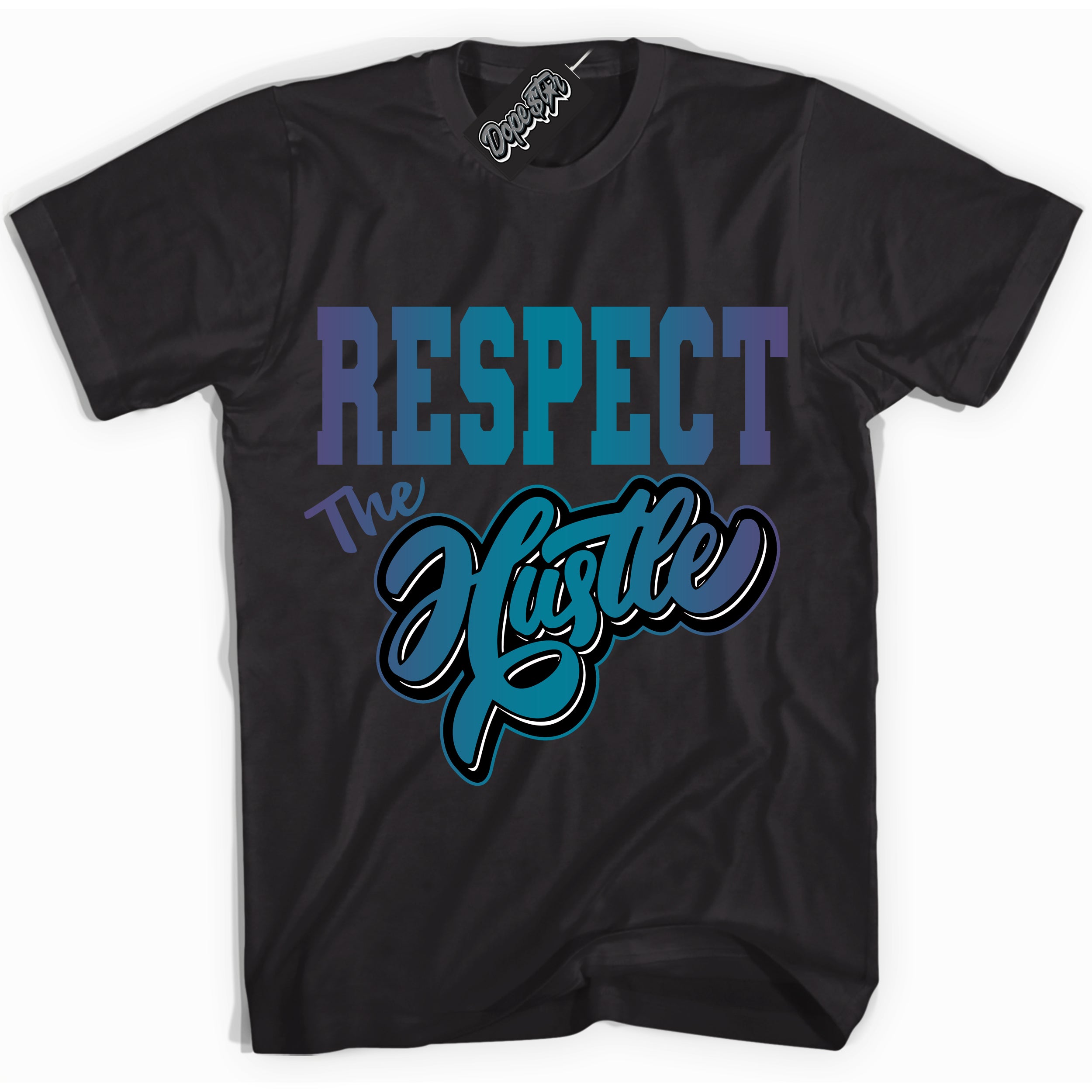 Cool Black Shirt with “ Respect The Hustle” design that perfectly matches Love Letter 14s Sneakers.