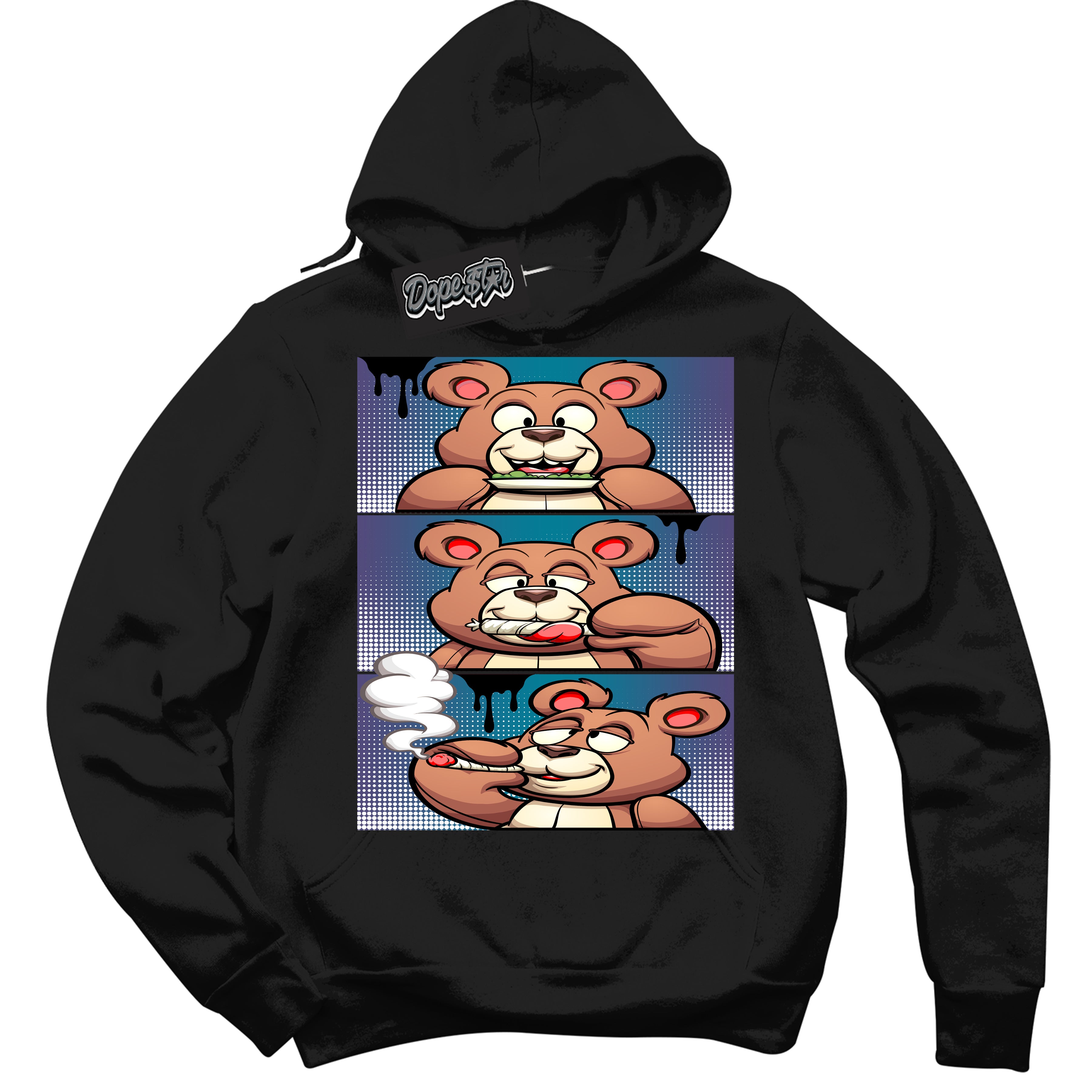 Cool Black Hoodie with “ Roll It Lick It Smoke It Bear ”  design that Perfectly Matches Love Letter 14s Sneakers.