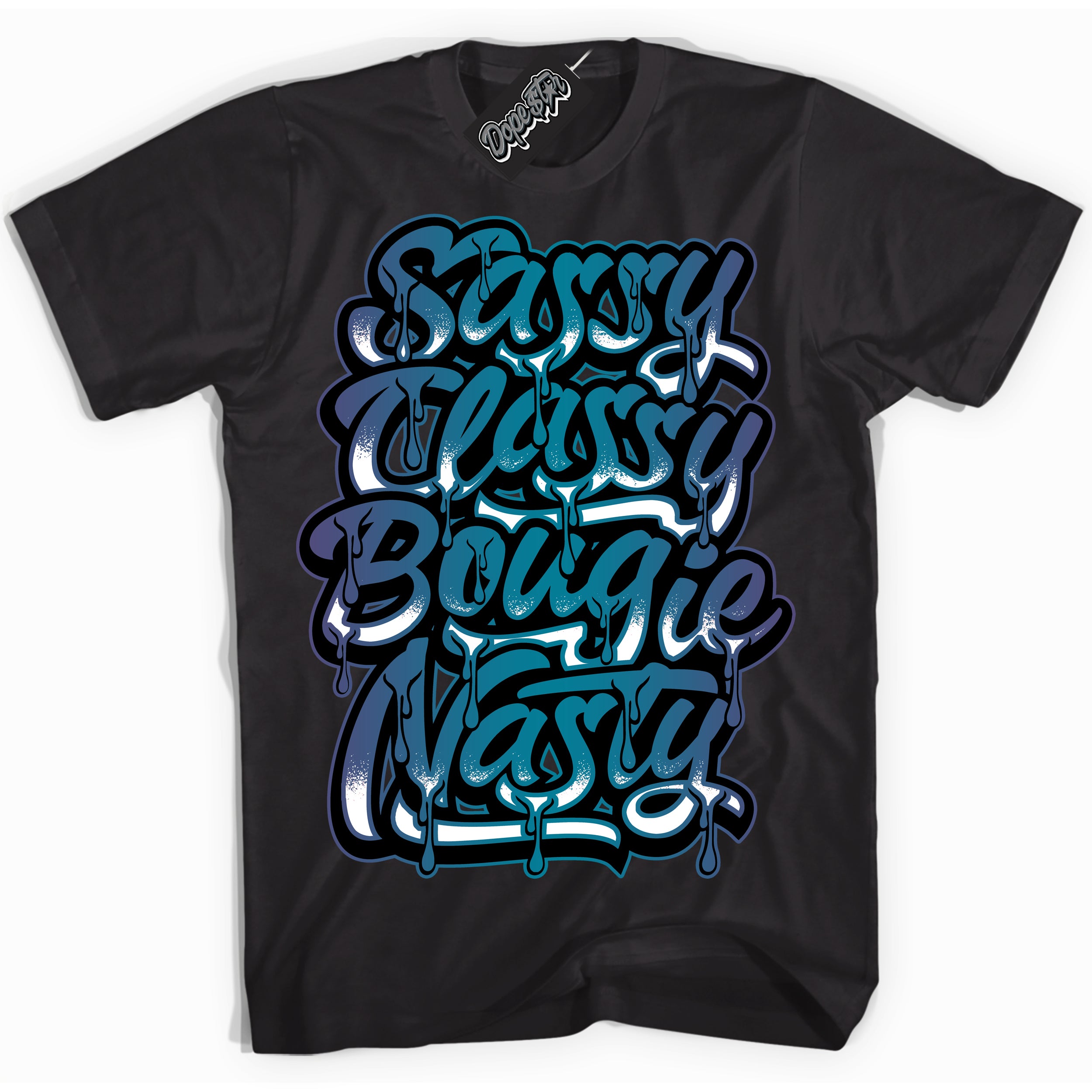 Cool Black Shirt with “ Sassy Classy” design that perfectly matches Love Letter 14s Sneakers.