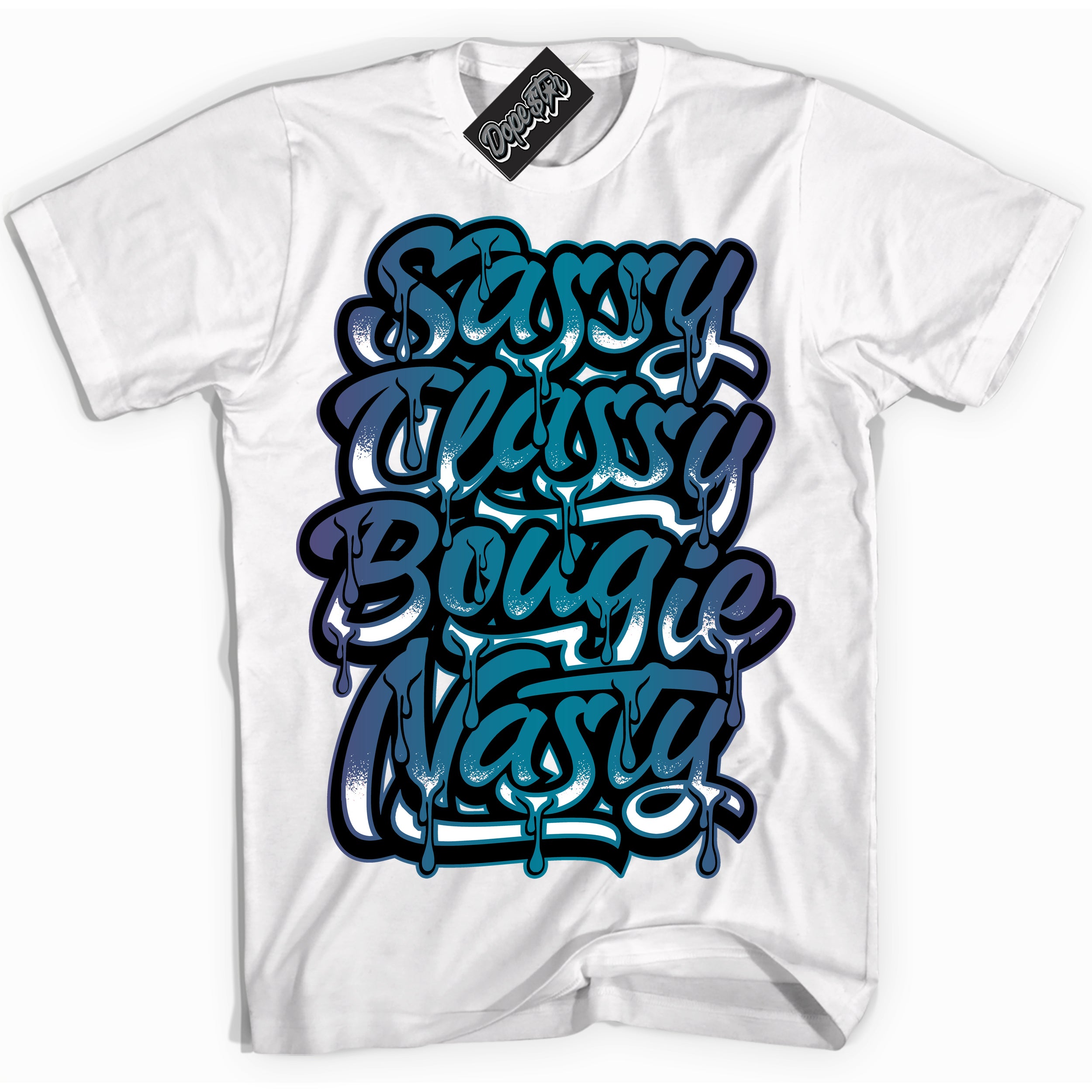 Cool White Shirt with “ Sassy Classy” design that perfectly matches Love Letter 14s Sneakers.