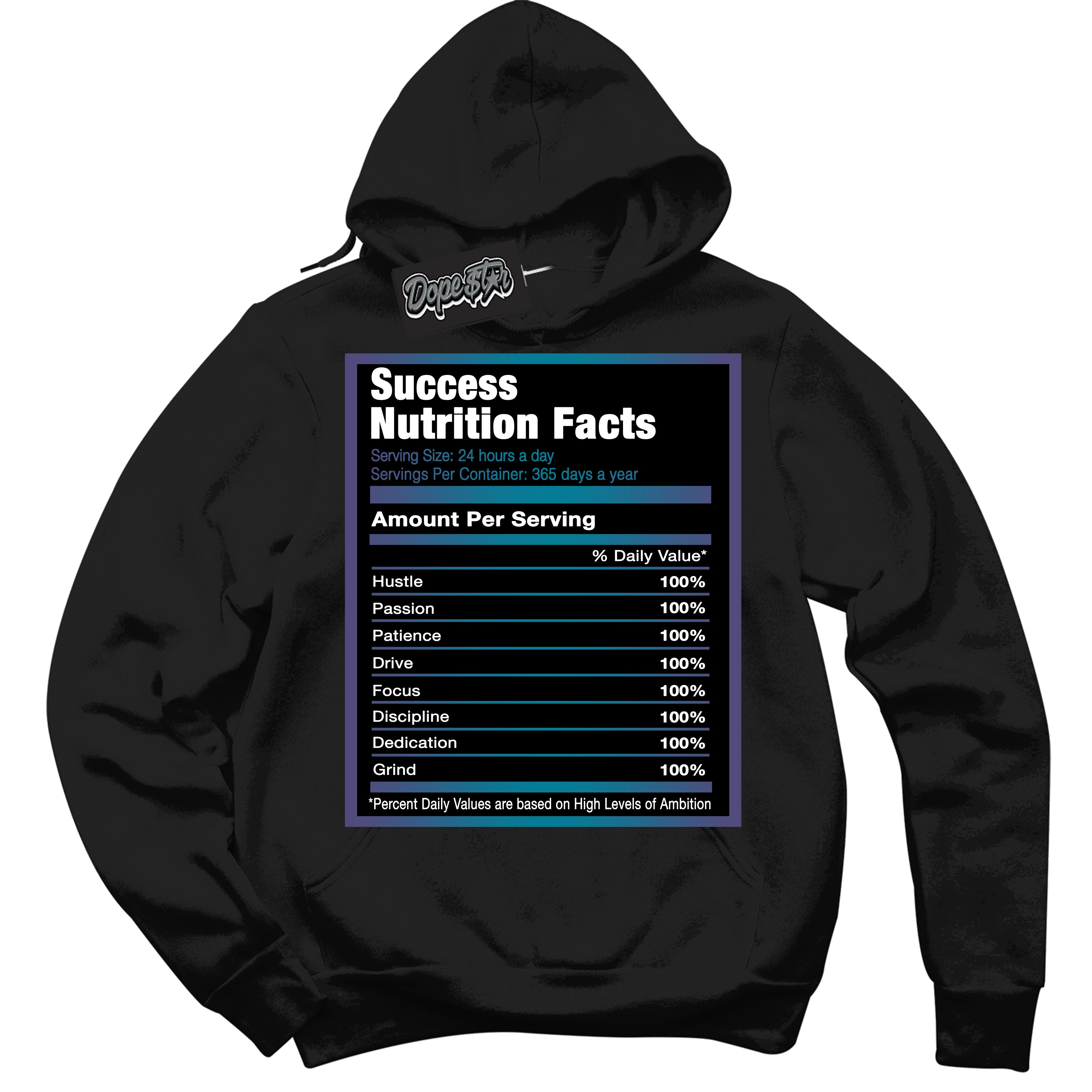 Cool Black Hoodie with “ Success Nutrition ”  design that Perfectly Matches Love Letter 14s Sneakers.