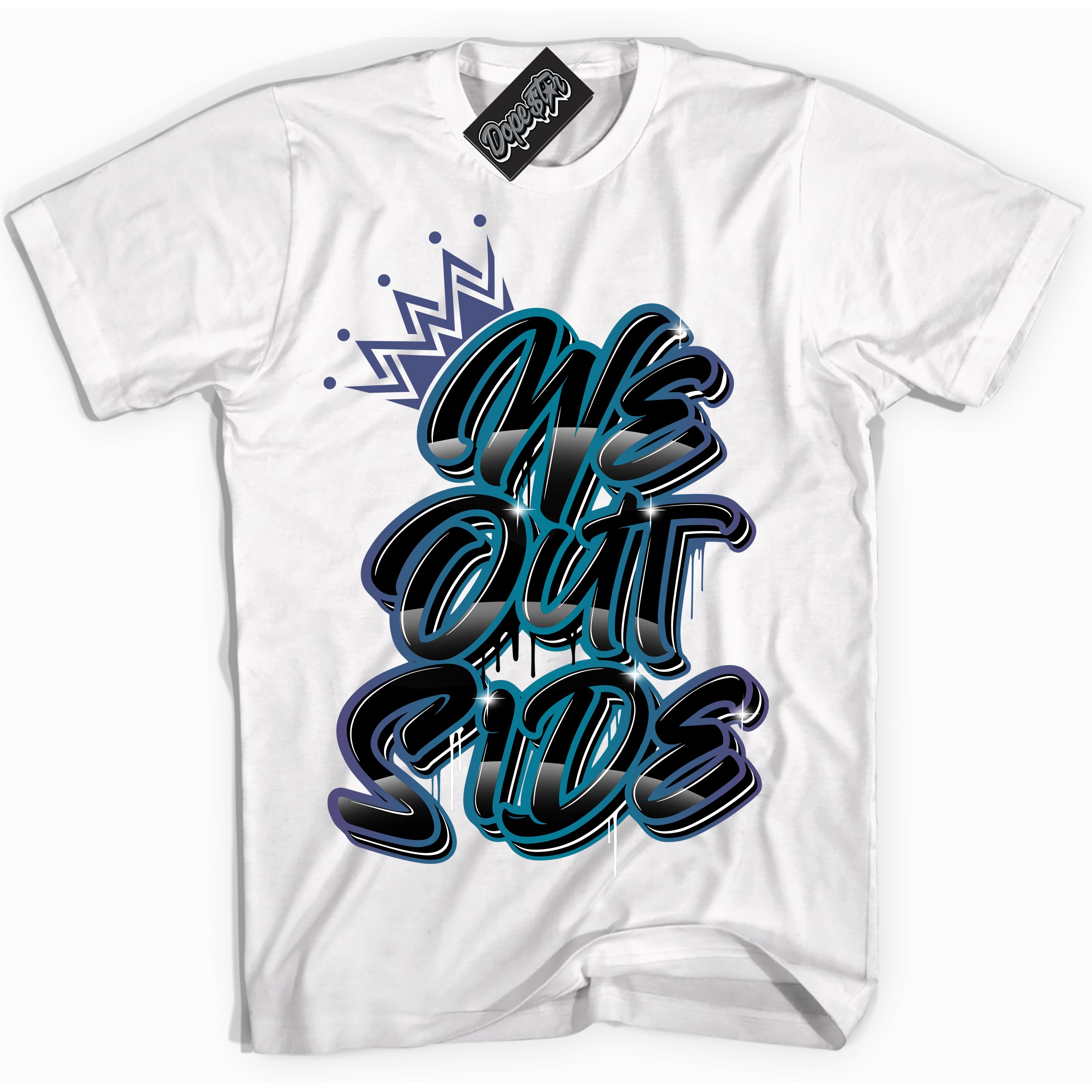 Cool White Shirt with “ We Outside” design that perfectly matches Love Letter 14s Sneakers.