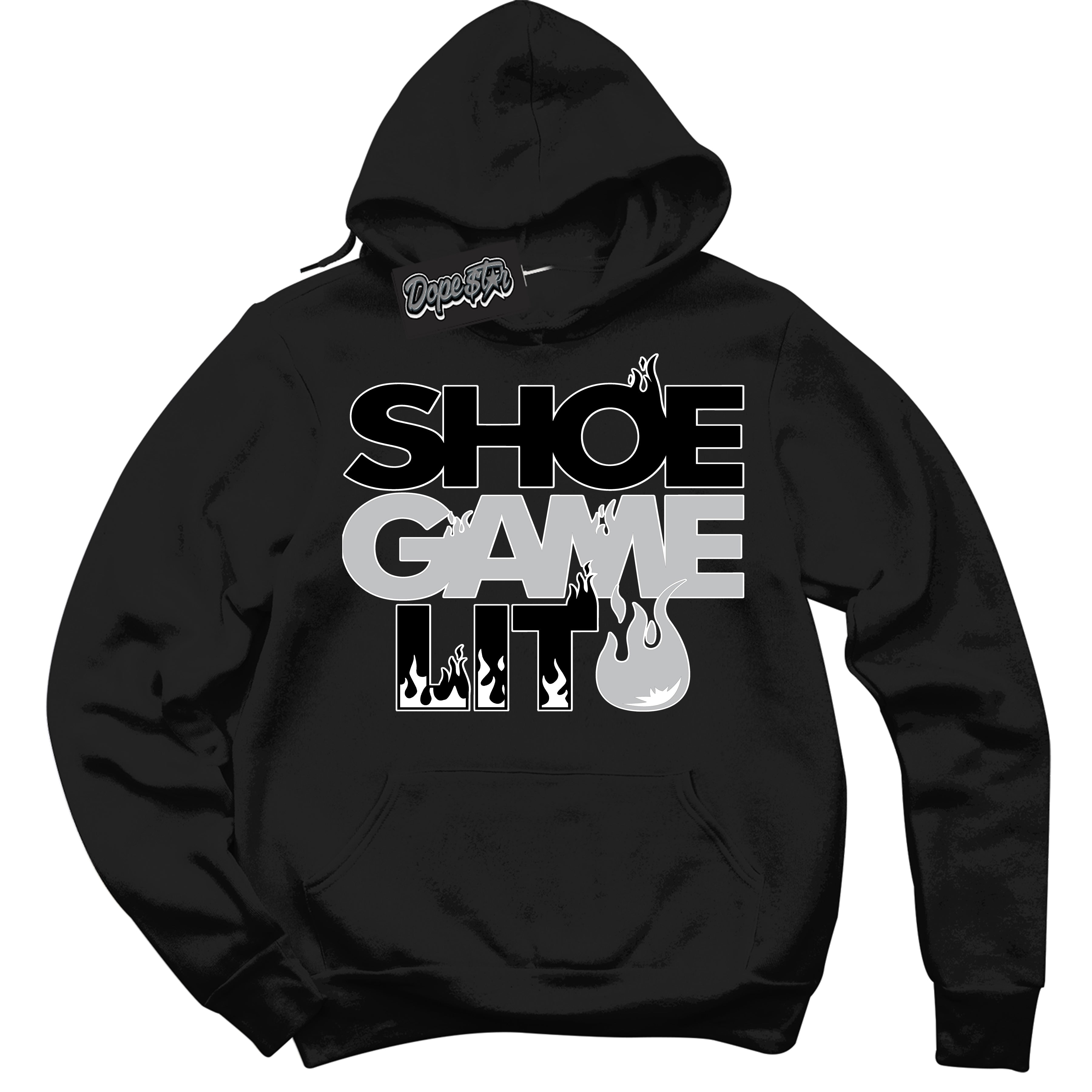 Cool Black Hoodie with “ Shoe Game Lit '' design that Perfectly Matches  Elevate Silver Toe 1s Sneakers.