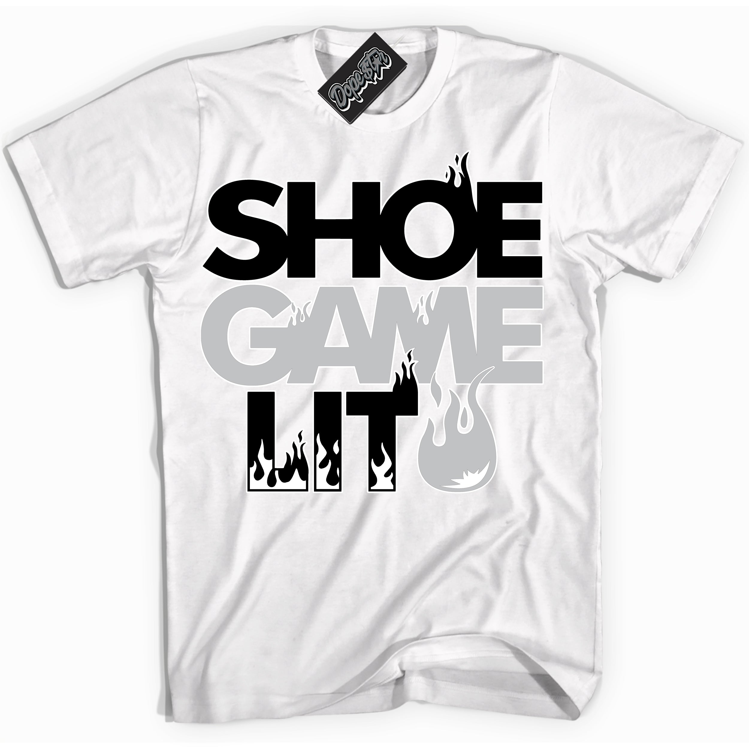 Cool White Shirt with “ Shoe Game Lit ” design that perfectly matches Elevate Silver Toe 1s Sneakers.