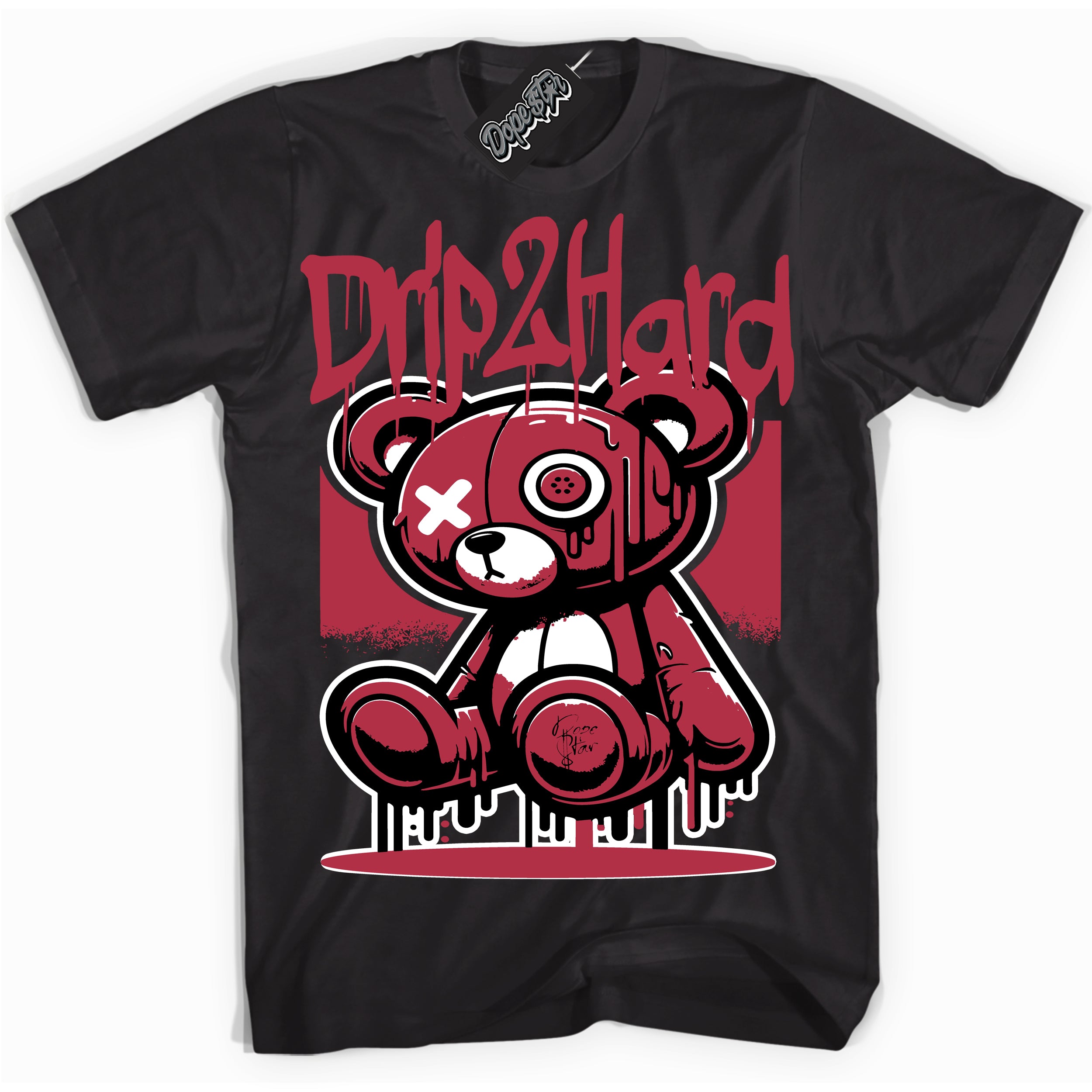 Cool Black graphic tee with “ Drip 2 Hard ” design, that perfectly matches FlyEase Black White Fire Red 1s