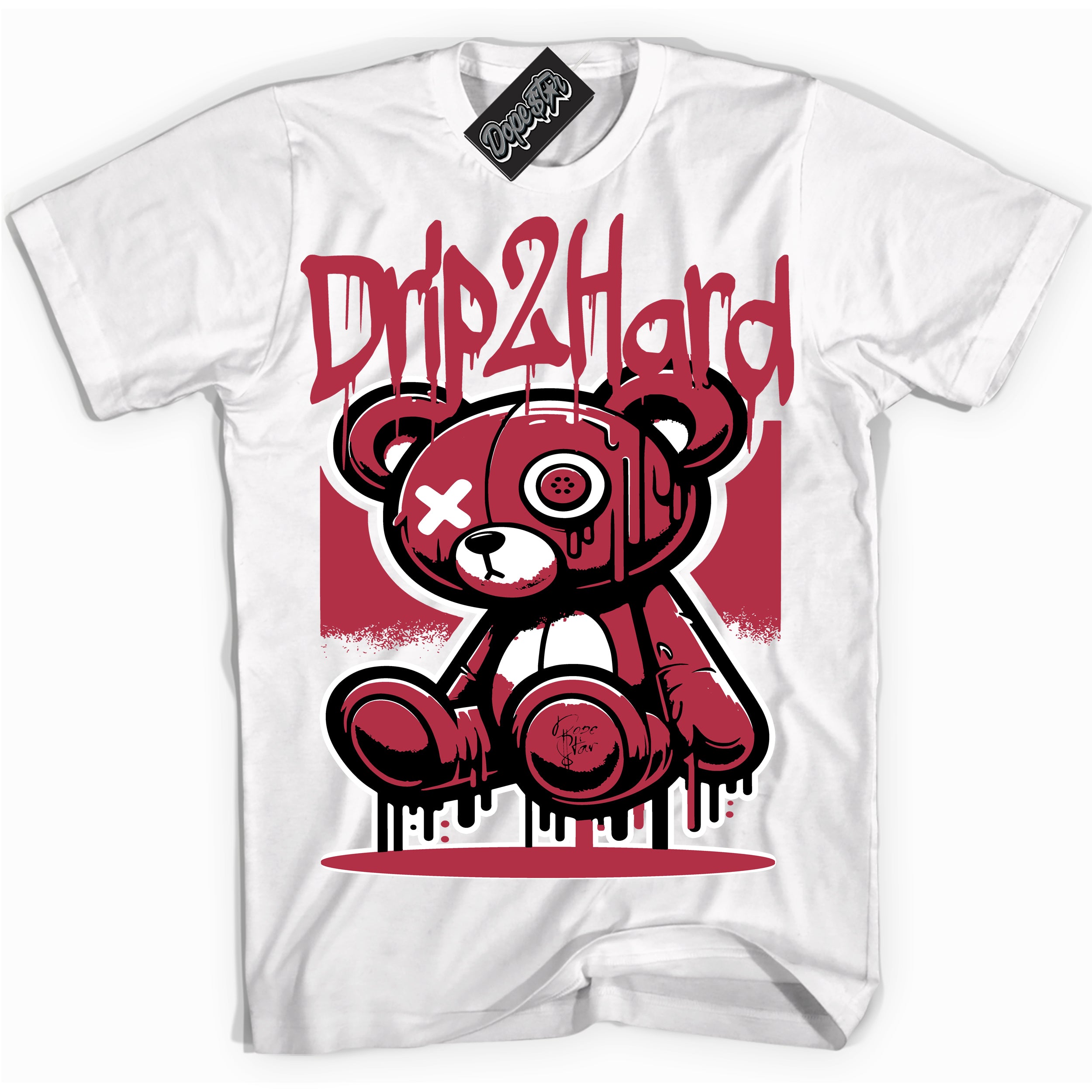 Cool White graphic tee with “ Drip 2 Hard ” design, that perfectly matches FlyEase Black White Fire Red 1s