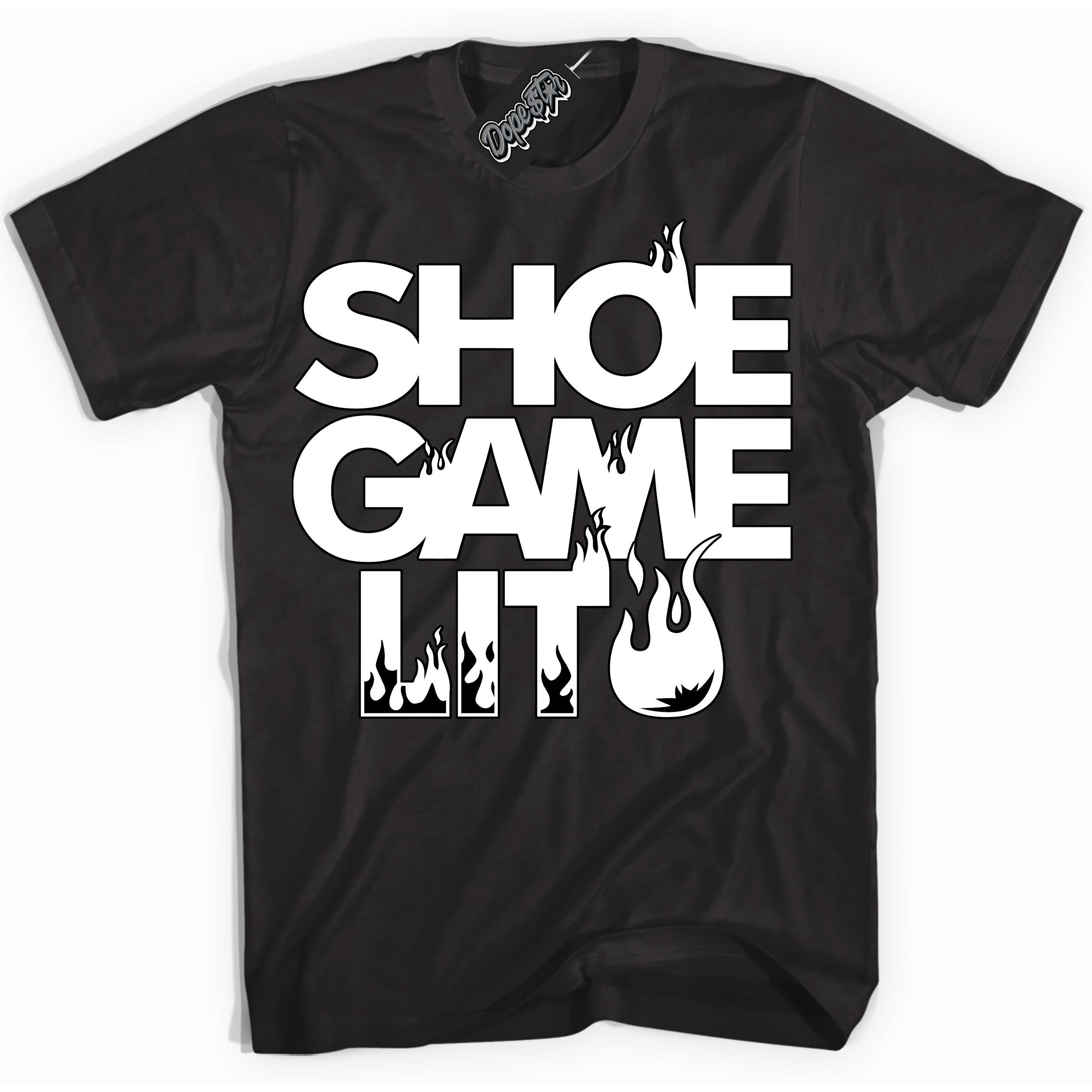 Cool Black Shirt with “ Shoe Game Lit ” design that perfectly matches Golf Black White 1s Sneakers.