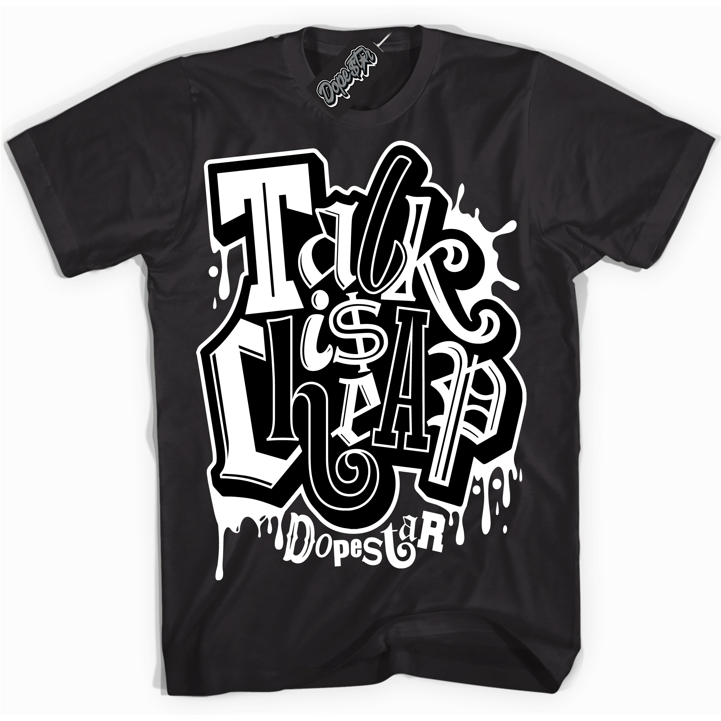 Cool Black Shirt with “ Talk Is Cheap” design that perfectly matches Golf Black White 1s Sneakers.