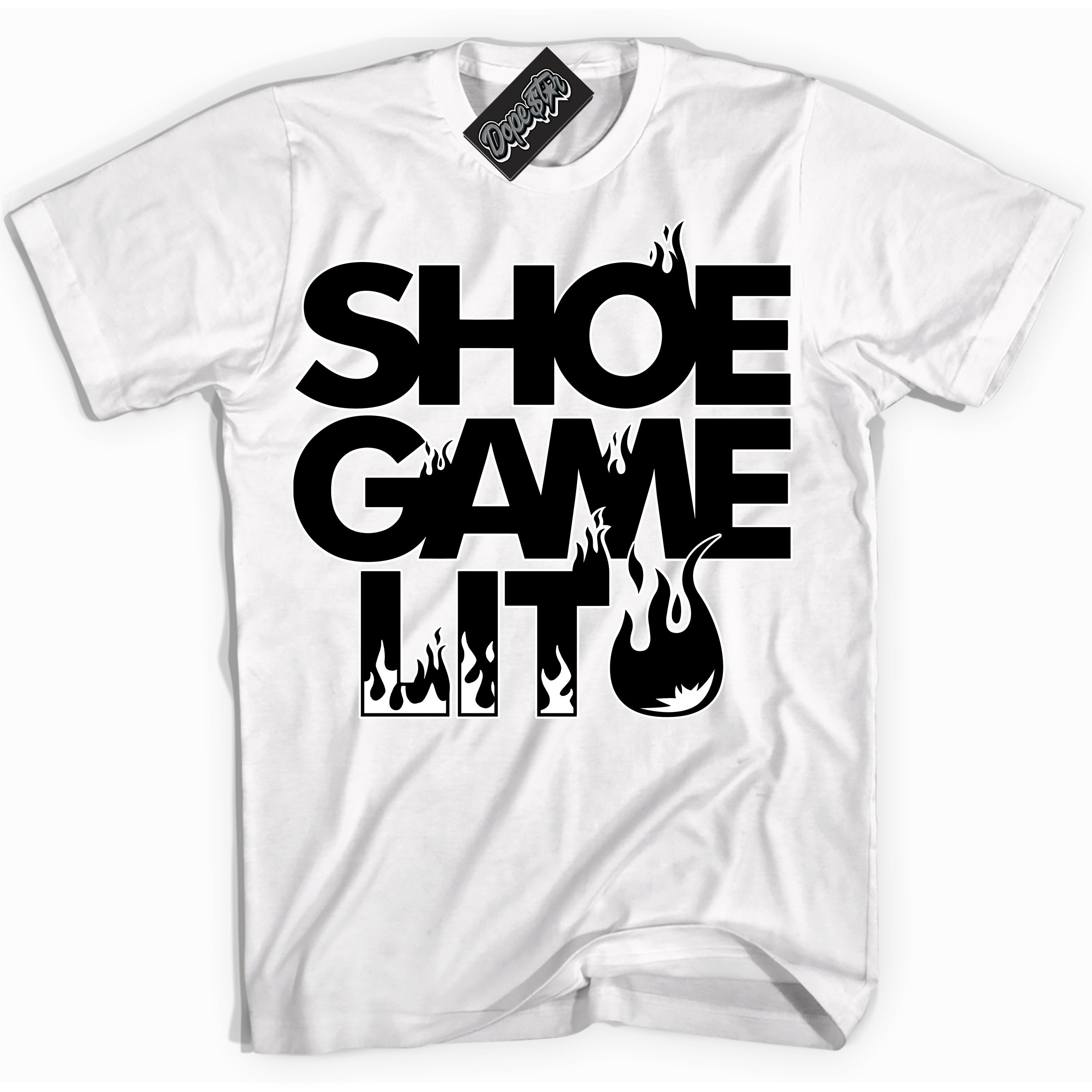 Cool White Shirt with “ Shoe Game Lit ” design that perfectly matches Golf Black White 1s Sneakers.