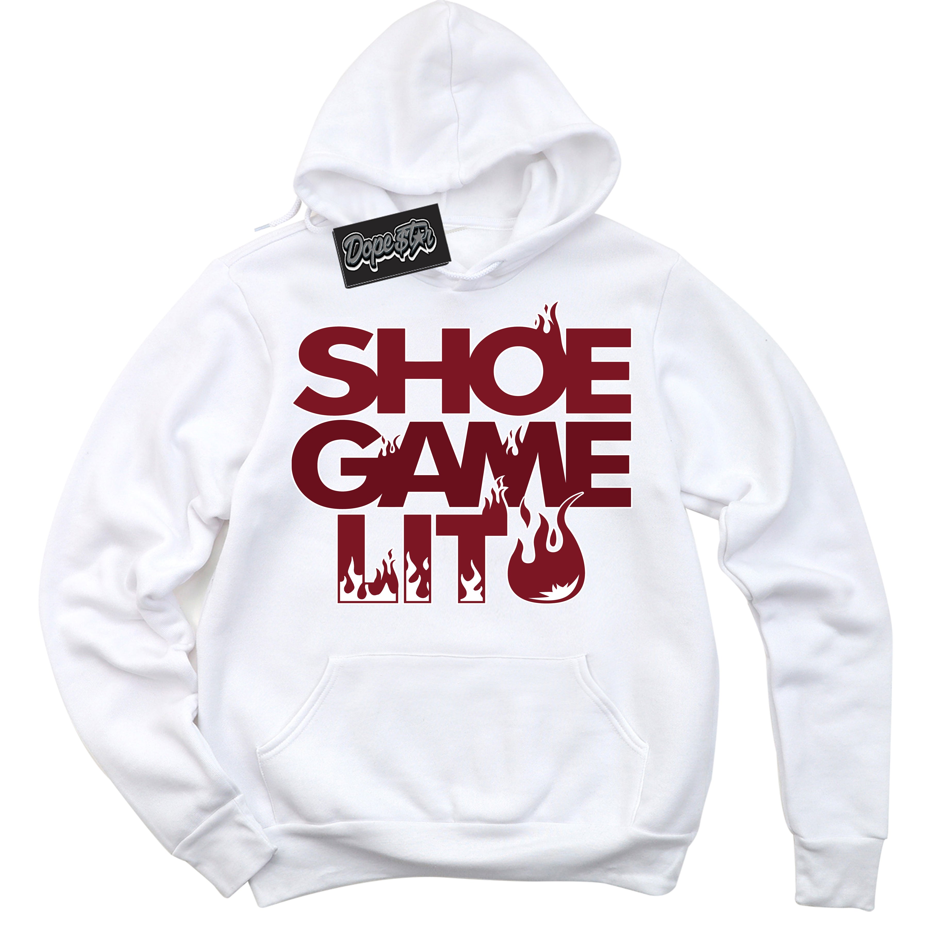 Cool White Hoodie with “ Shoe Game Lit '' design that Perfectly Matches  Metallic Burgundy 1s Sneakers.