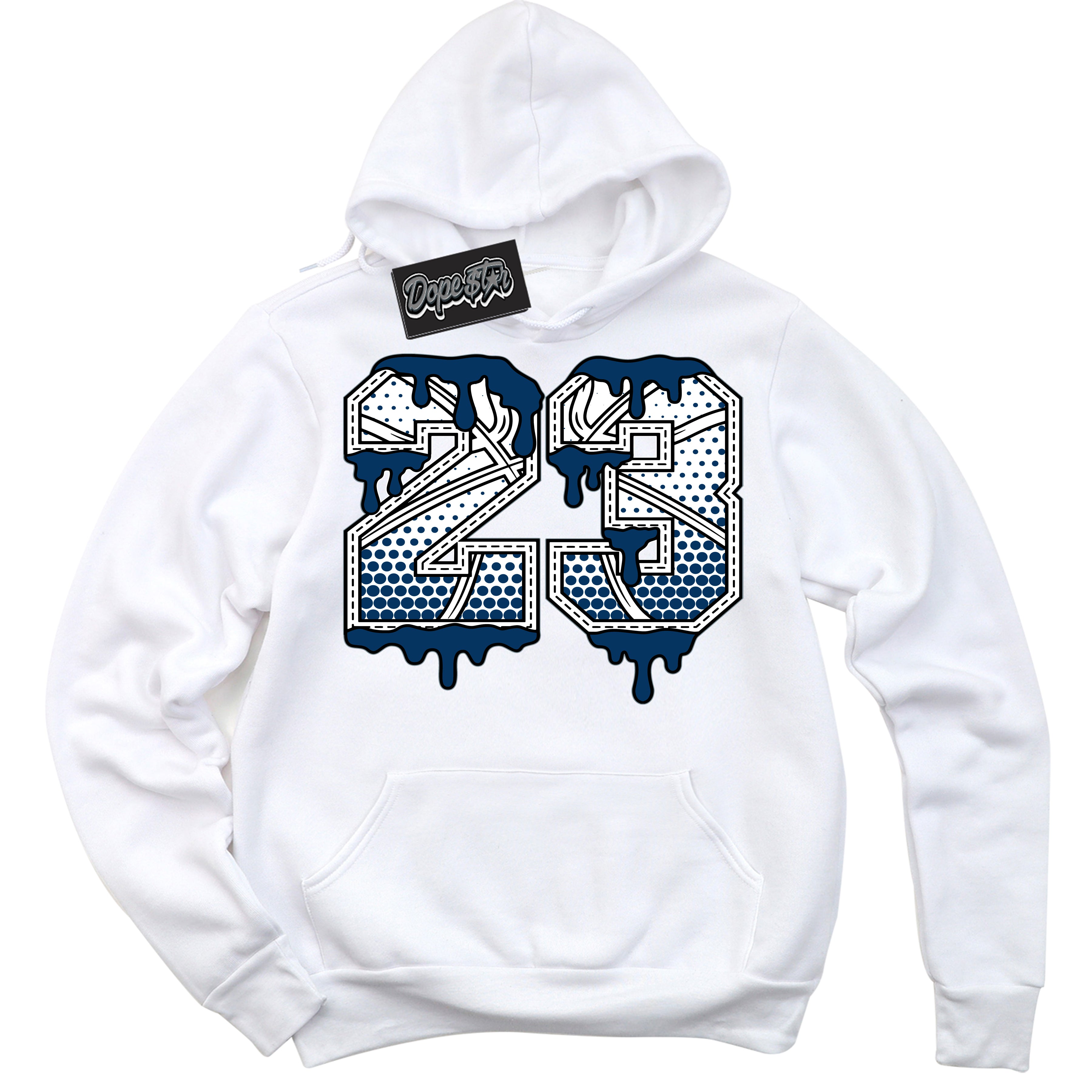 Cool White Hoodie with “23 Ball” design that Perfectly Matches Midnight Navy 1s Jordans.