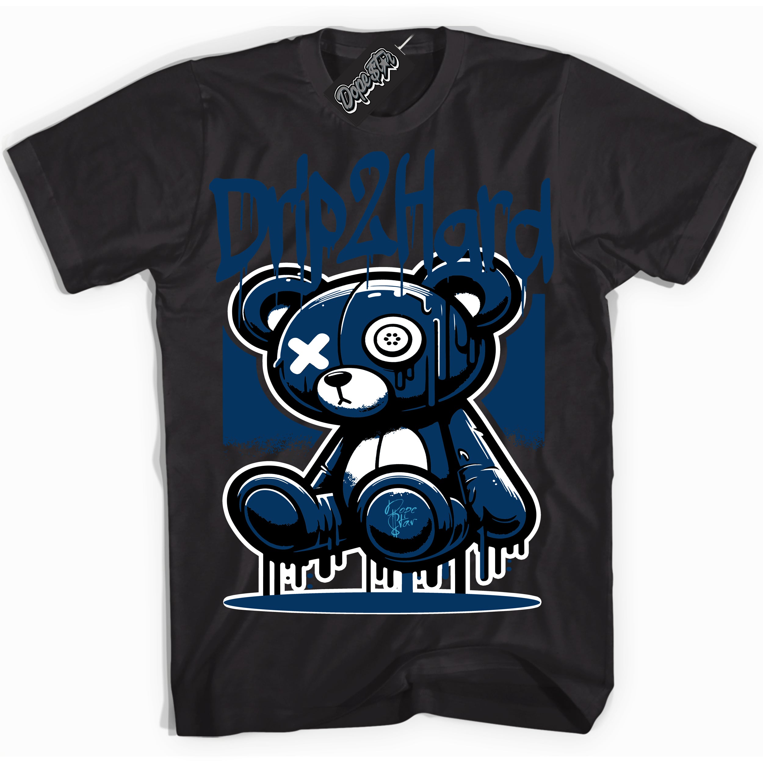 Cool Black Shirt with “Drip 2 Hard” design that perfectly matches the Midnight Navy 1s Jordans.