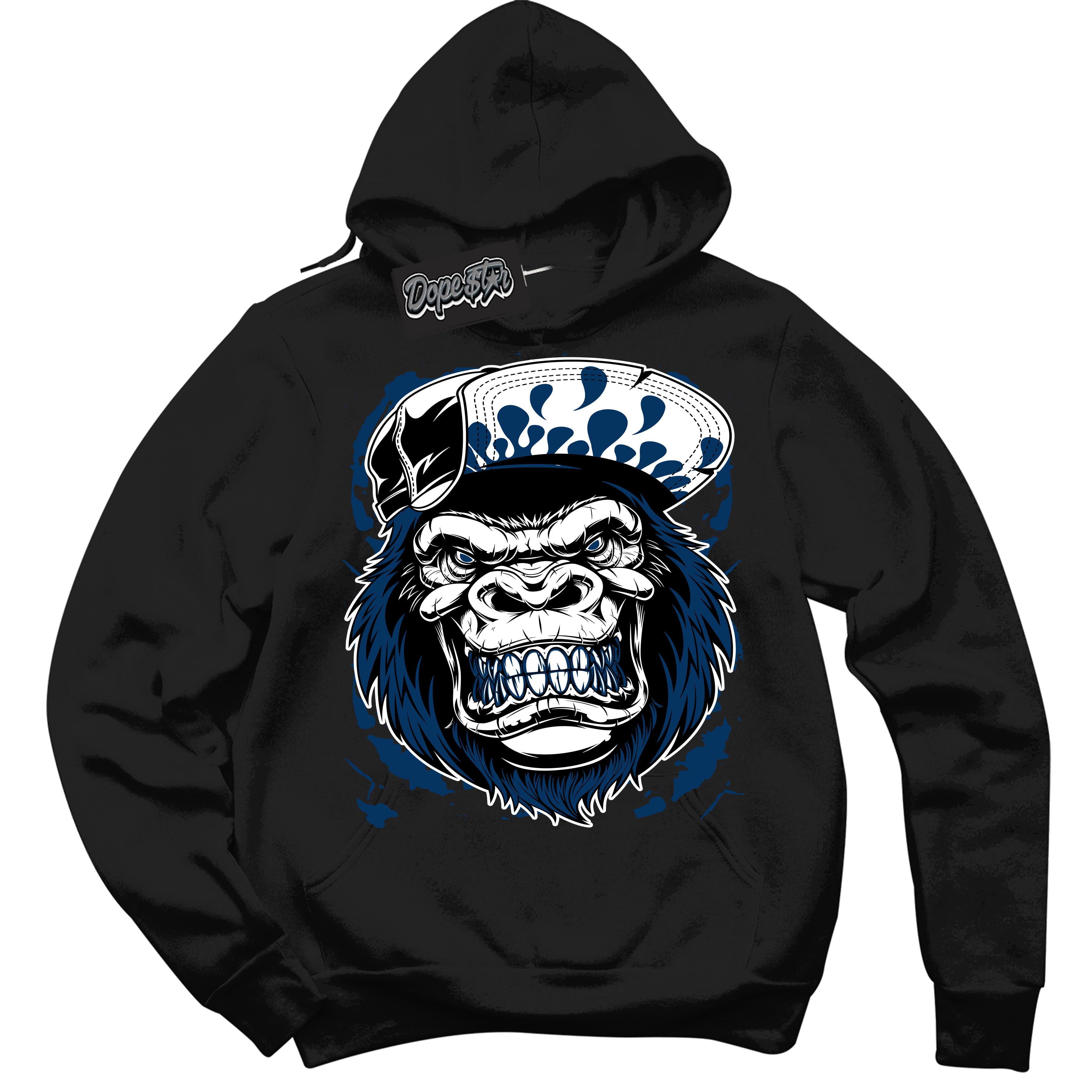 Cool Black Hoodie with “Gorilla Beast” design that Perfectly Matches Midnight Navy 1s Jordans.