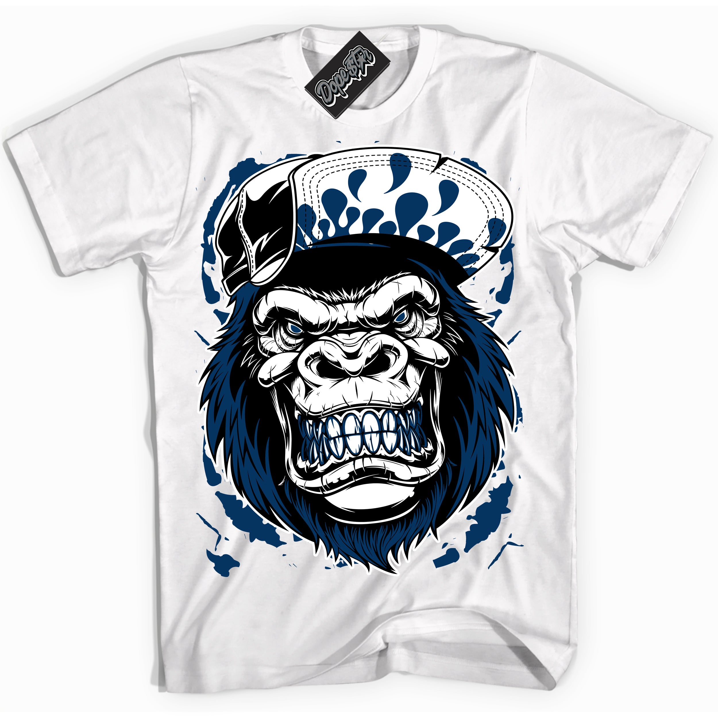 Cool White Shirt with “Gorilla Beast” design that perfectly matches the Midnight Navy 1s Jordans.